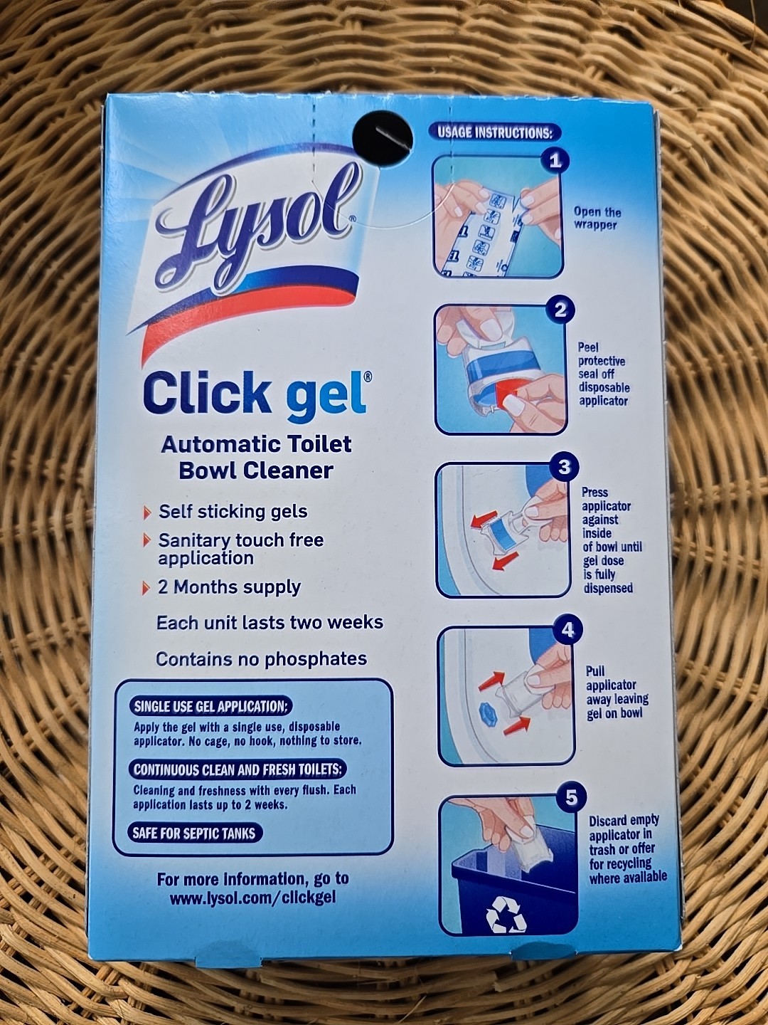 Lysol Click Gel Automatic Toilet Bowl Cleaner Atlantic Fresh Scent 4-pack