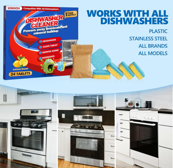 Dishwasher Cleaner tablets Deodorizer 24 Pack 1 Year Supply Deep Cleaning Septic
