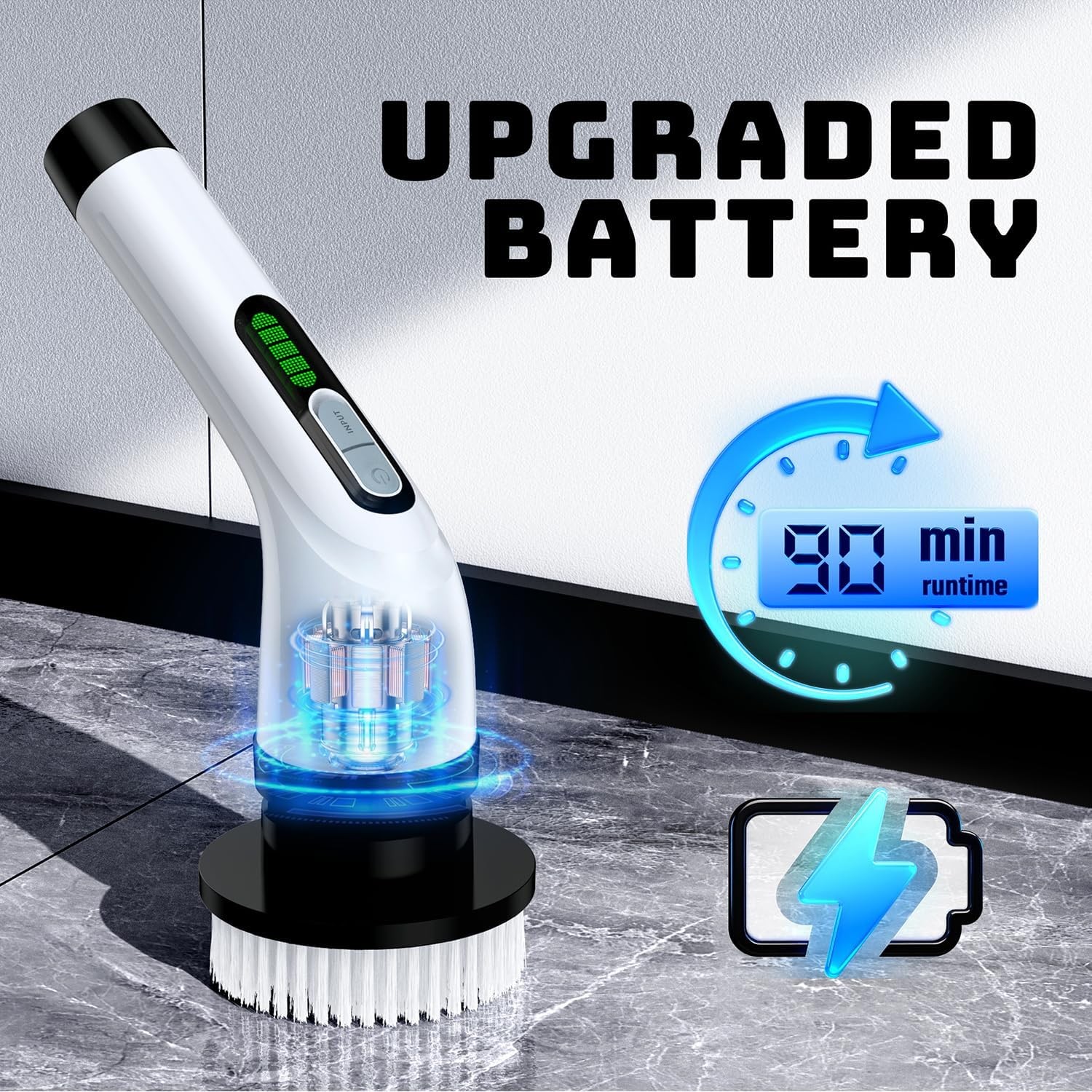 Electric Spin Scrubber for Bathroom: Shower Scrubber with Long Handle, Dual S…