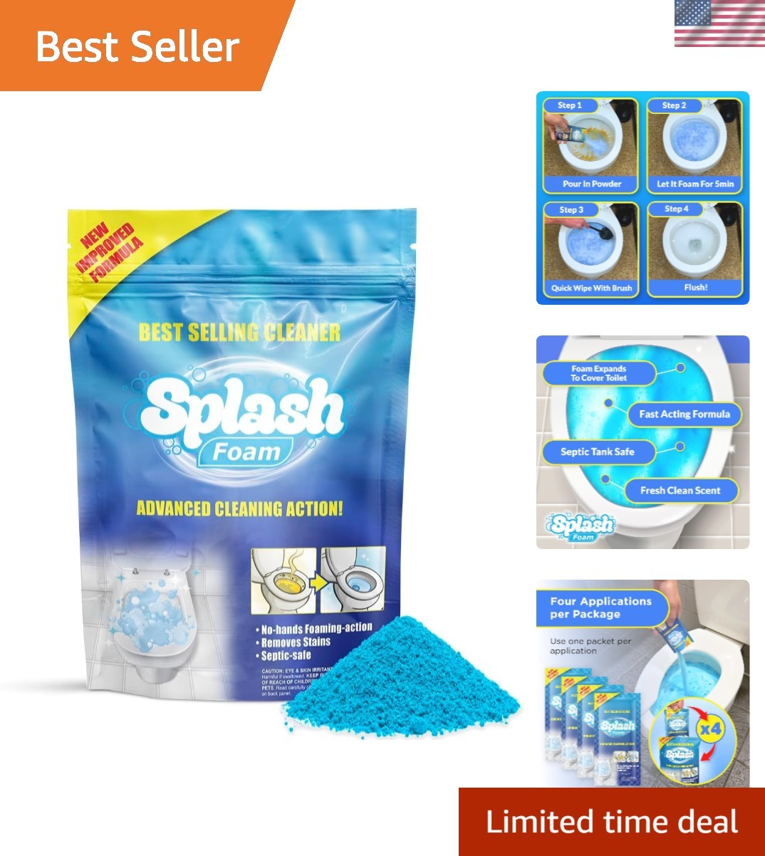 Self-Activating Toilet Cleaner Foaming Powder – 14 oz, Minimal Scrubbing Needed