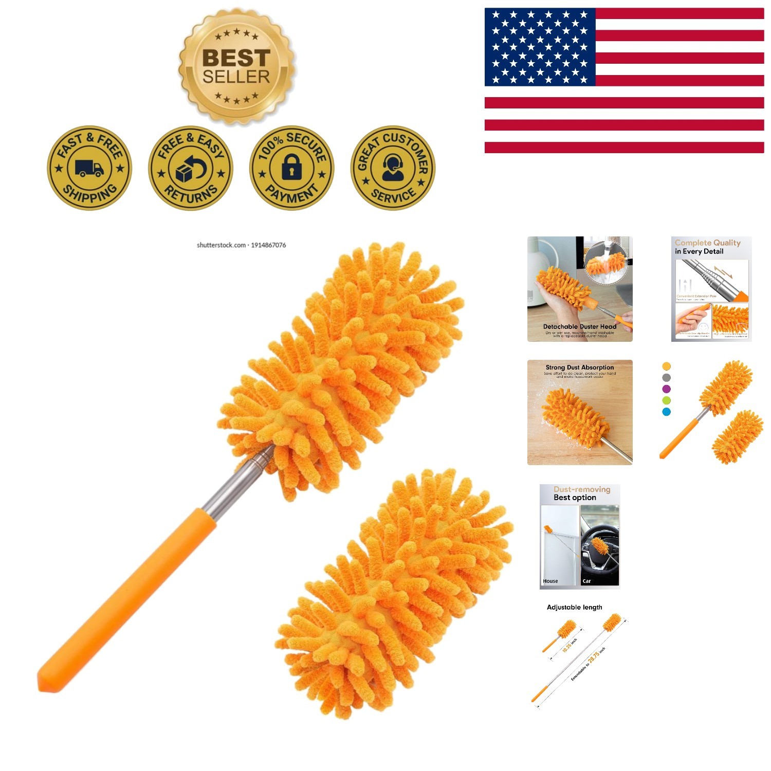 Hand Washable Microfiber Duster Set with Dual Heads – Perfect for Home & Car