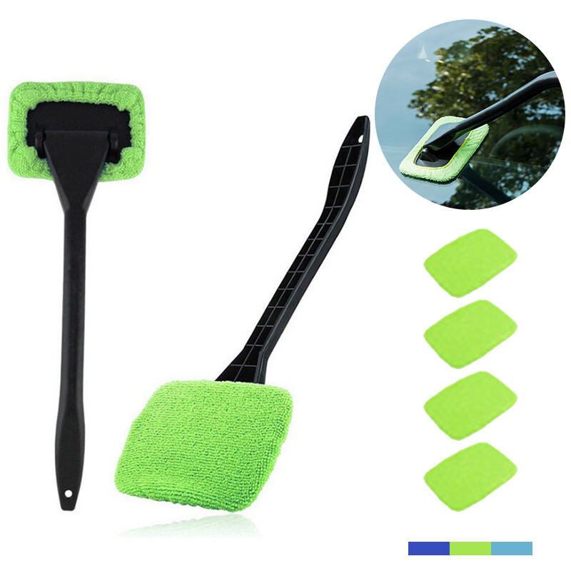 2×Windshield Cleaning Tool Car Window Wiper Cleaner Glass Brush & 4 Reusable Pad