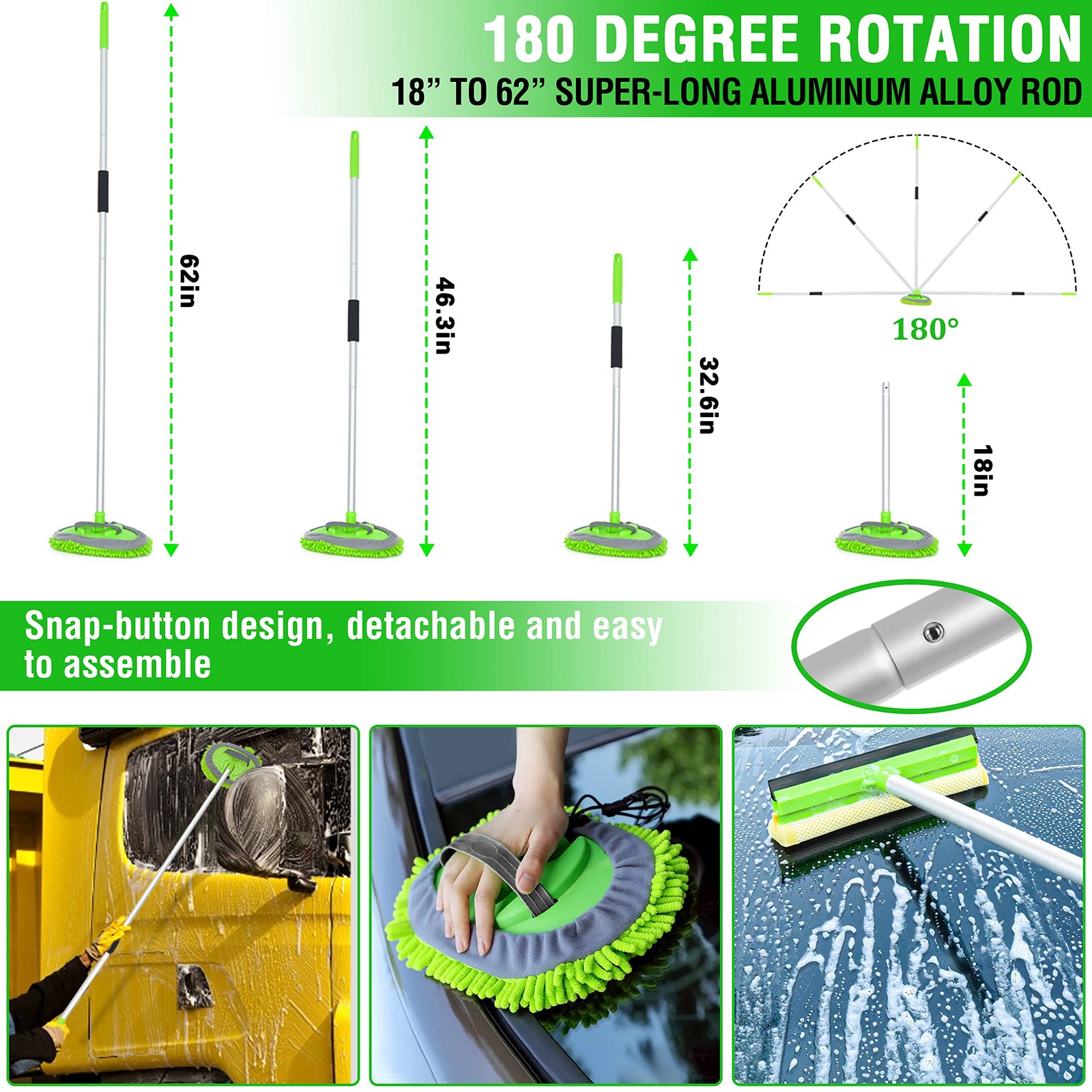 Lezcufer 17Pcs Car Wash Kit,62″ Car Wash Brush Mop with Long Handle,Car Clean…