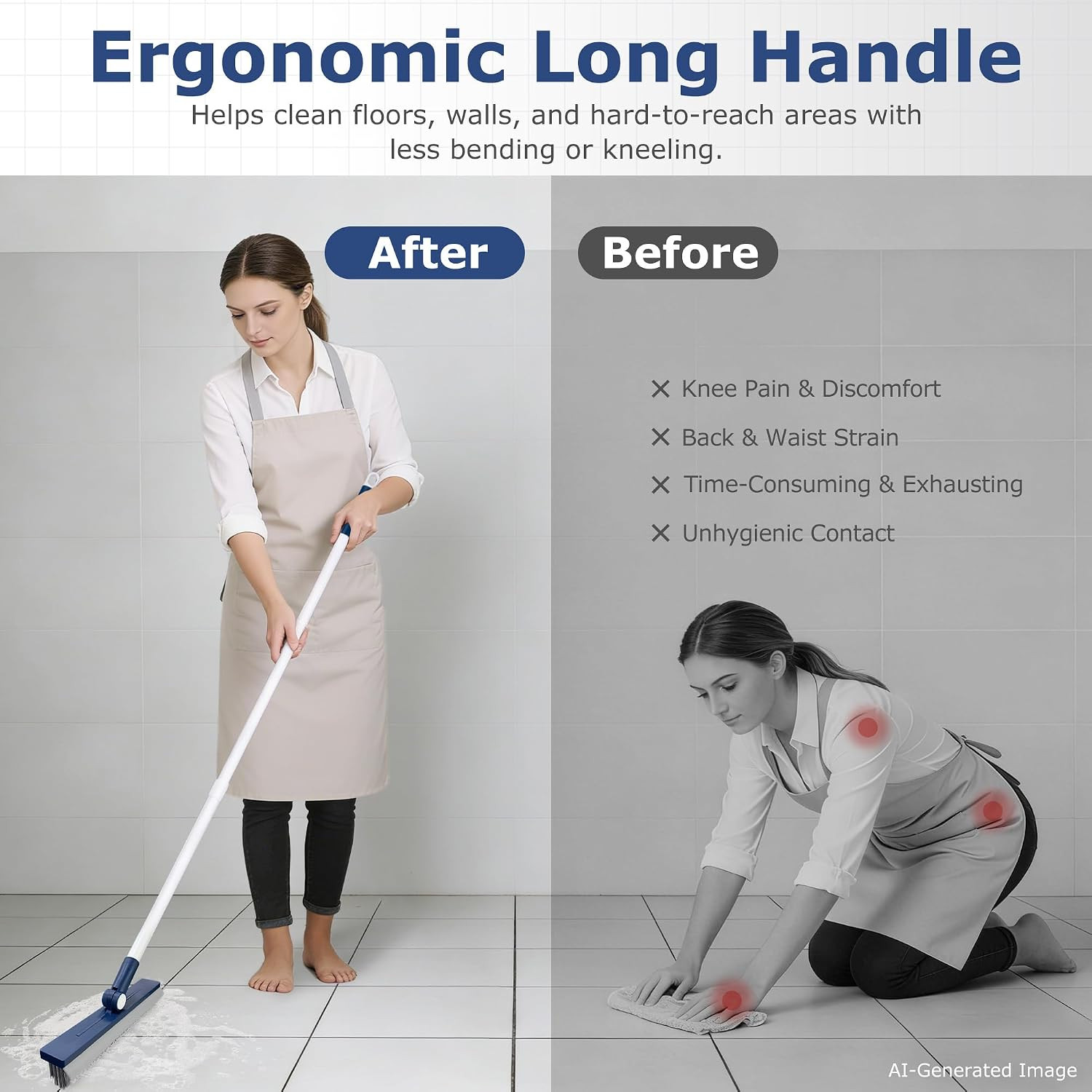 Grout Brush with Long Handle, Grout Cleaner Brush for Tile Floors, Stiff