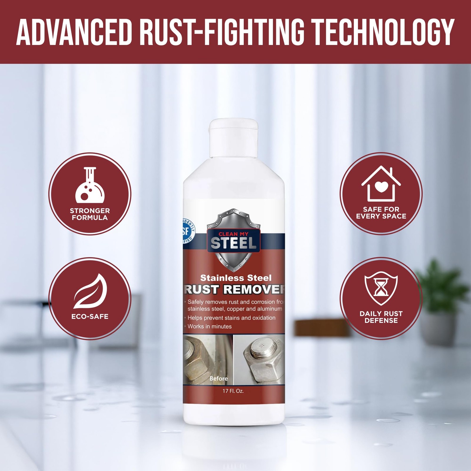 Stainless Steel Rust Stain & Cleaner, NSF Approved Safe for Food Areas. Non-S…