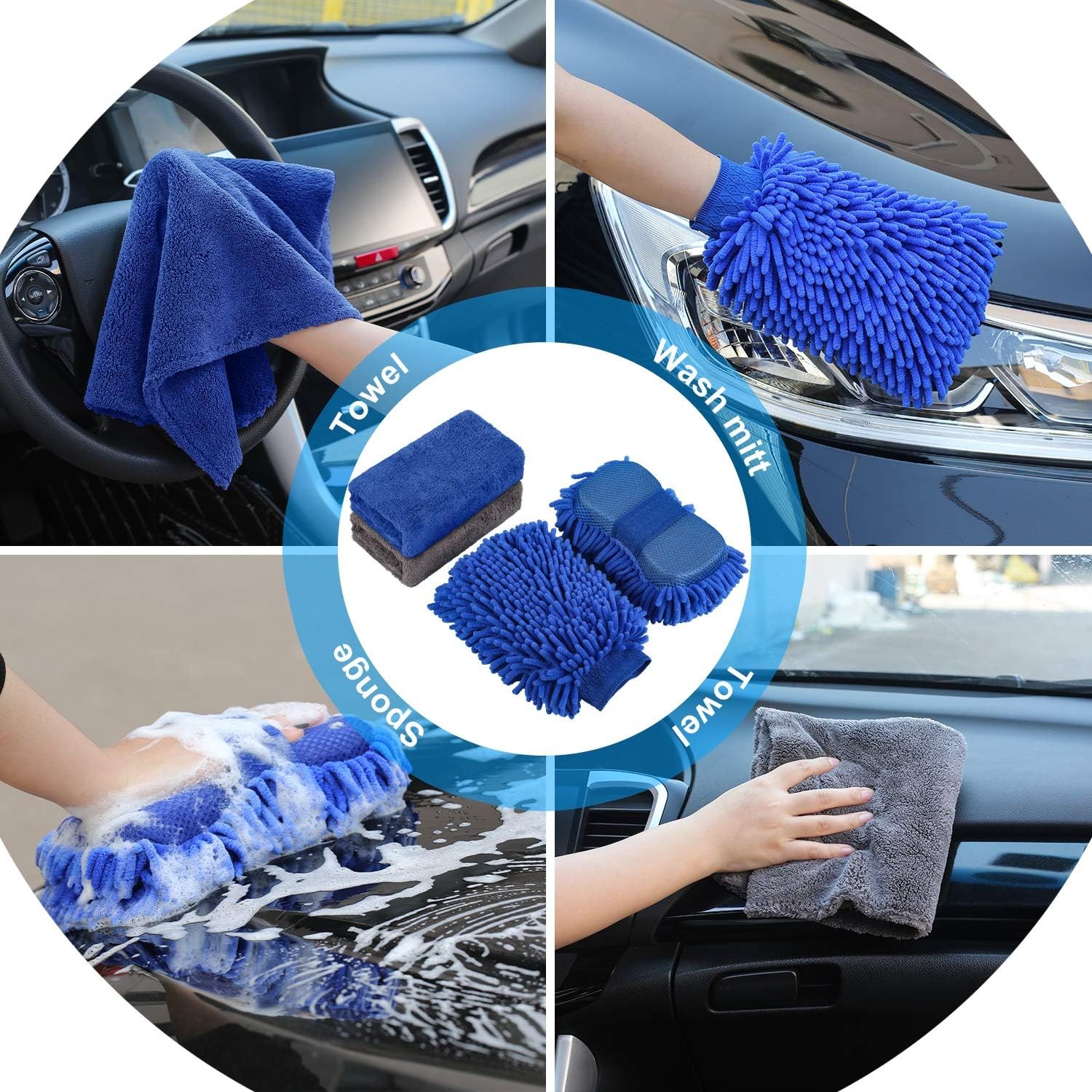 AUTODECO 22Pcs Car Wash Cleaning Tools Kit Car Detailing Set with Blue Canvas Ba