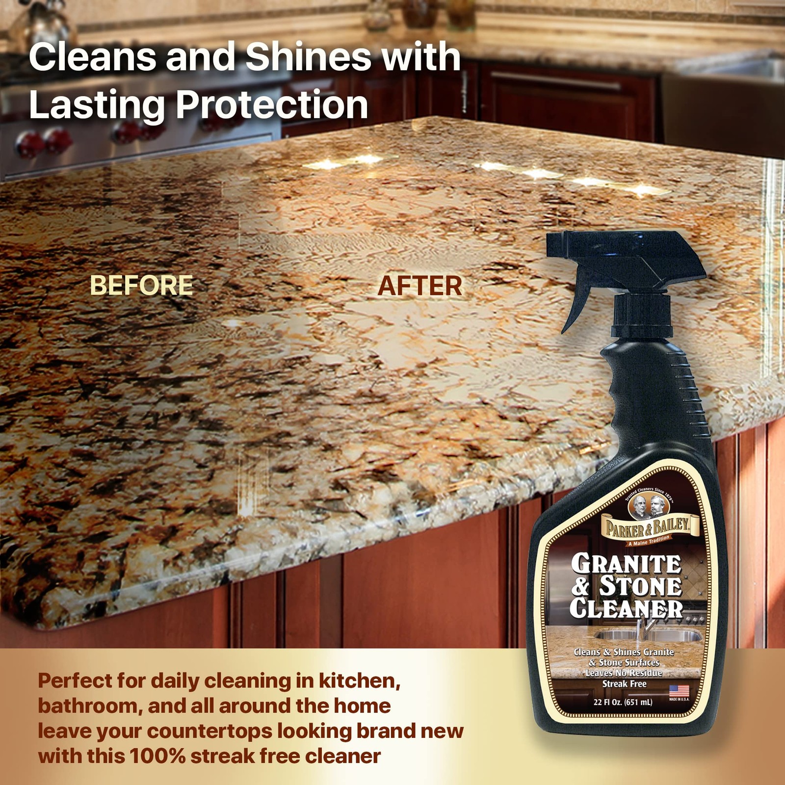 Granite & Stone Cleaner – Countertop Kitchen Island Cleaning Spray Marble Til…