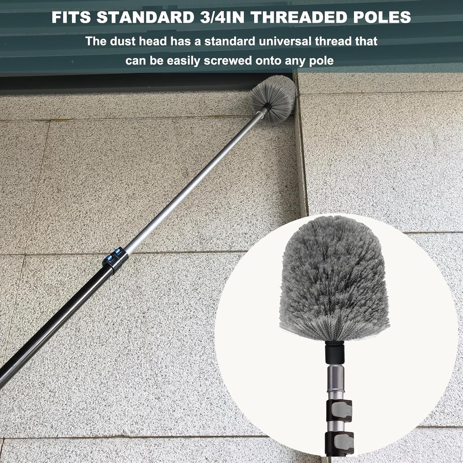 2 Pack Twist-On Cobweb Duster Head, F1ts Standard 3/4 inch Threaded Poles, Attac