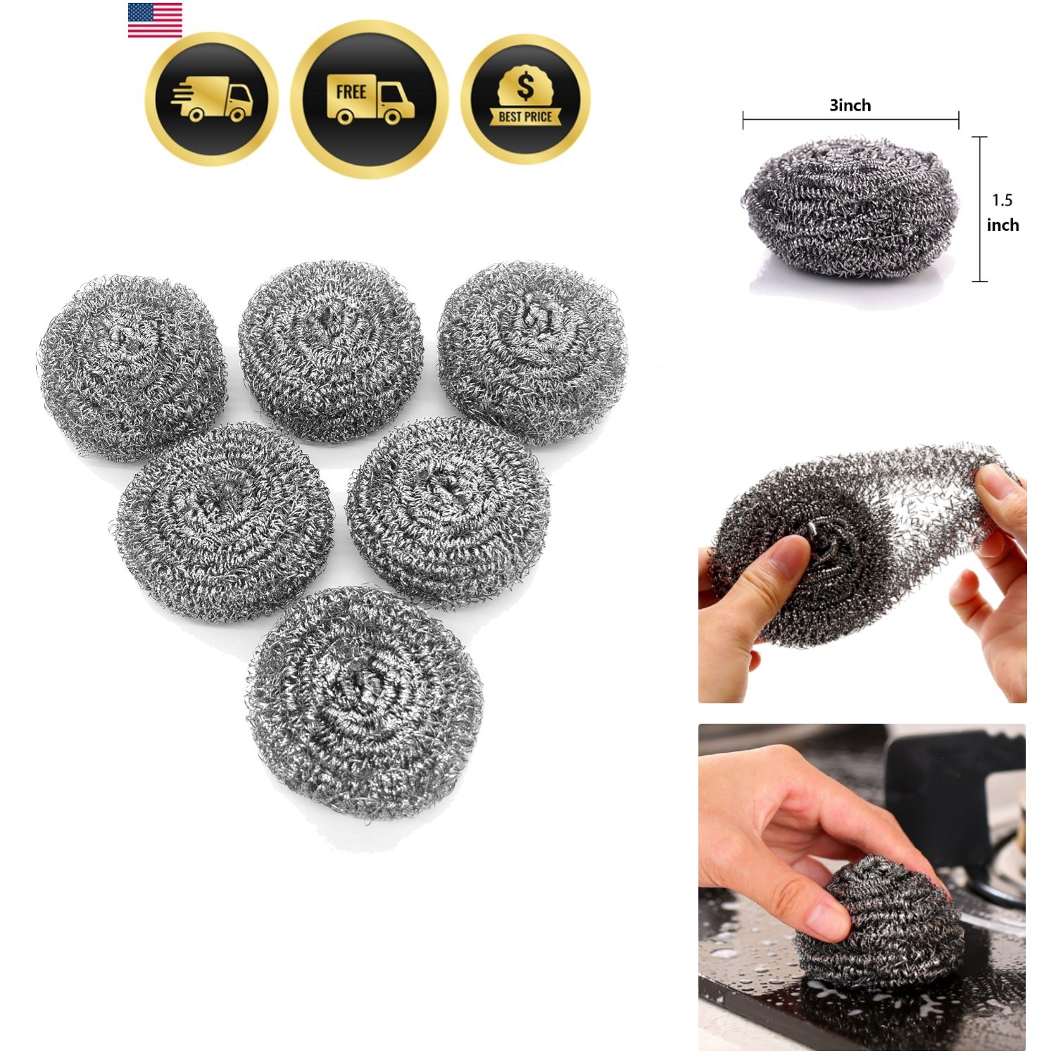 6 Pack Stainless Steel Wool Scrubber, Scouring Pads | Stainless steel scrubbe…
