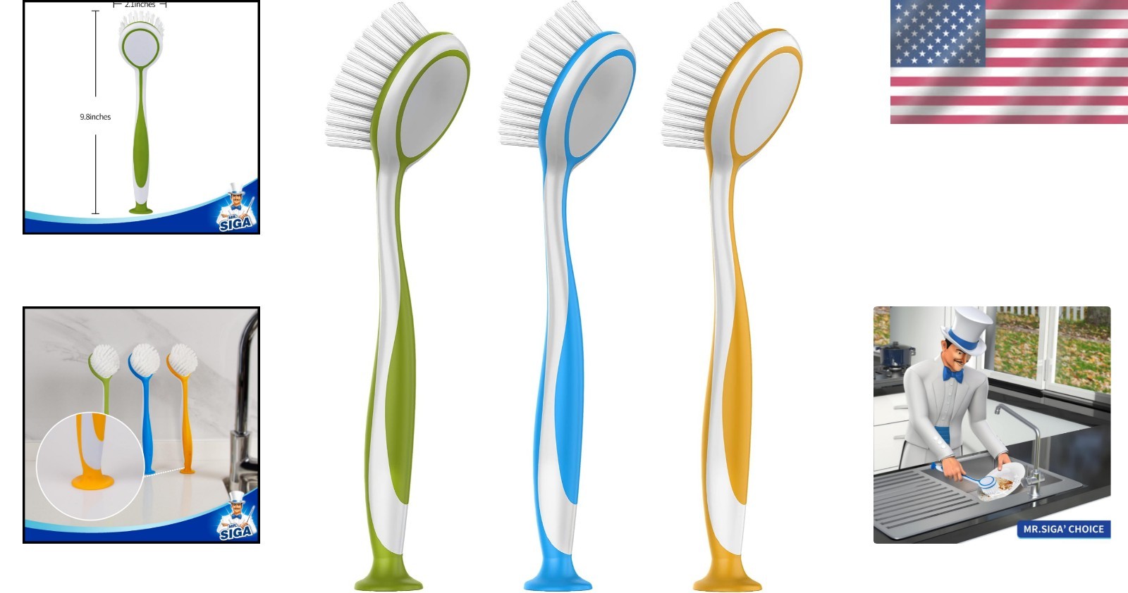Dish Brush Set Soft Handle Scrubber for Ceramic Surfaces Pack of 3