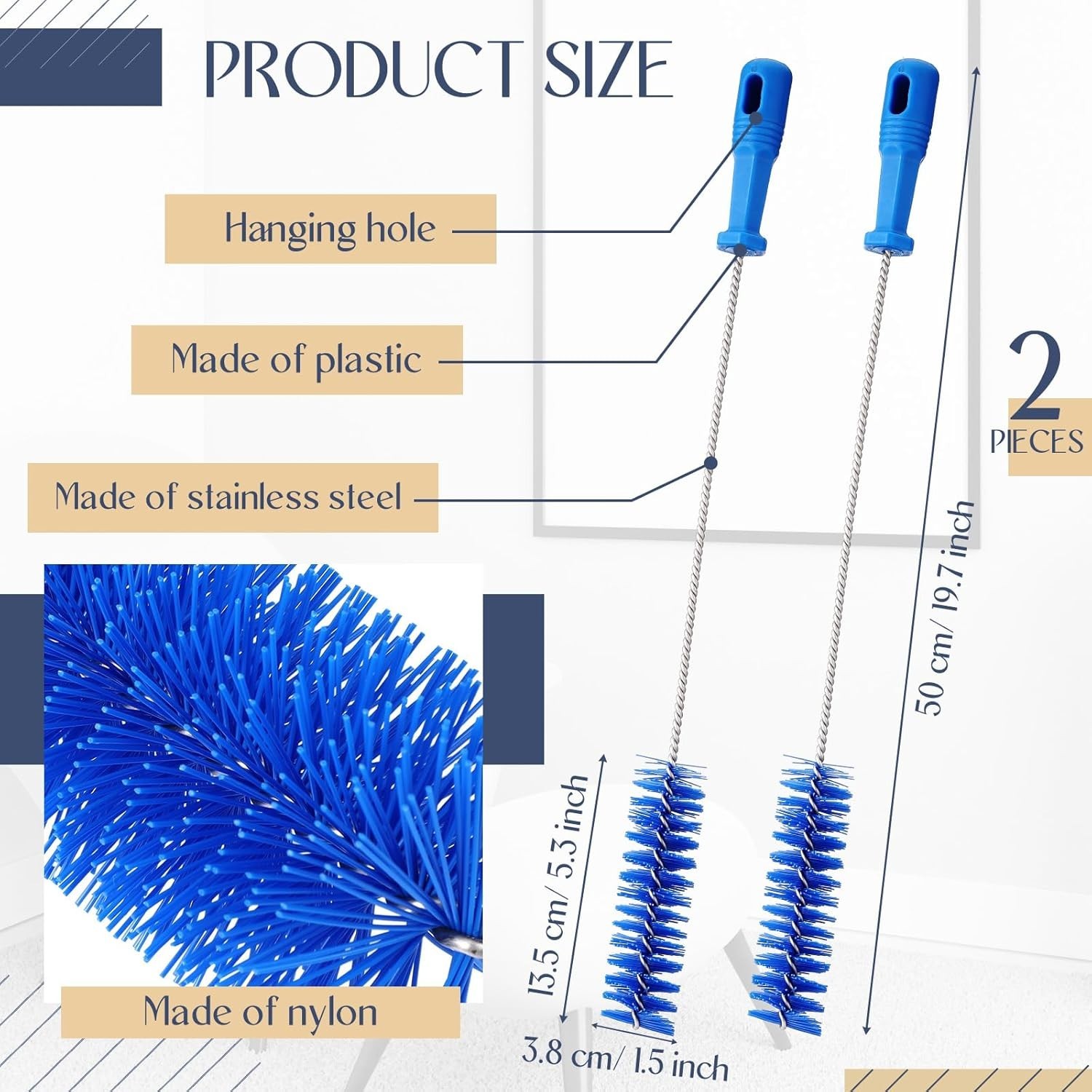 Flexible Drain Brush Set – 2 Pcs Blue Pipe Cleaning Tools