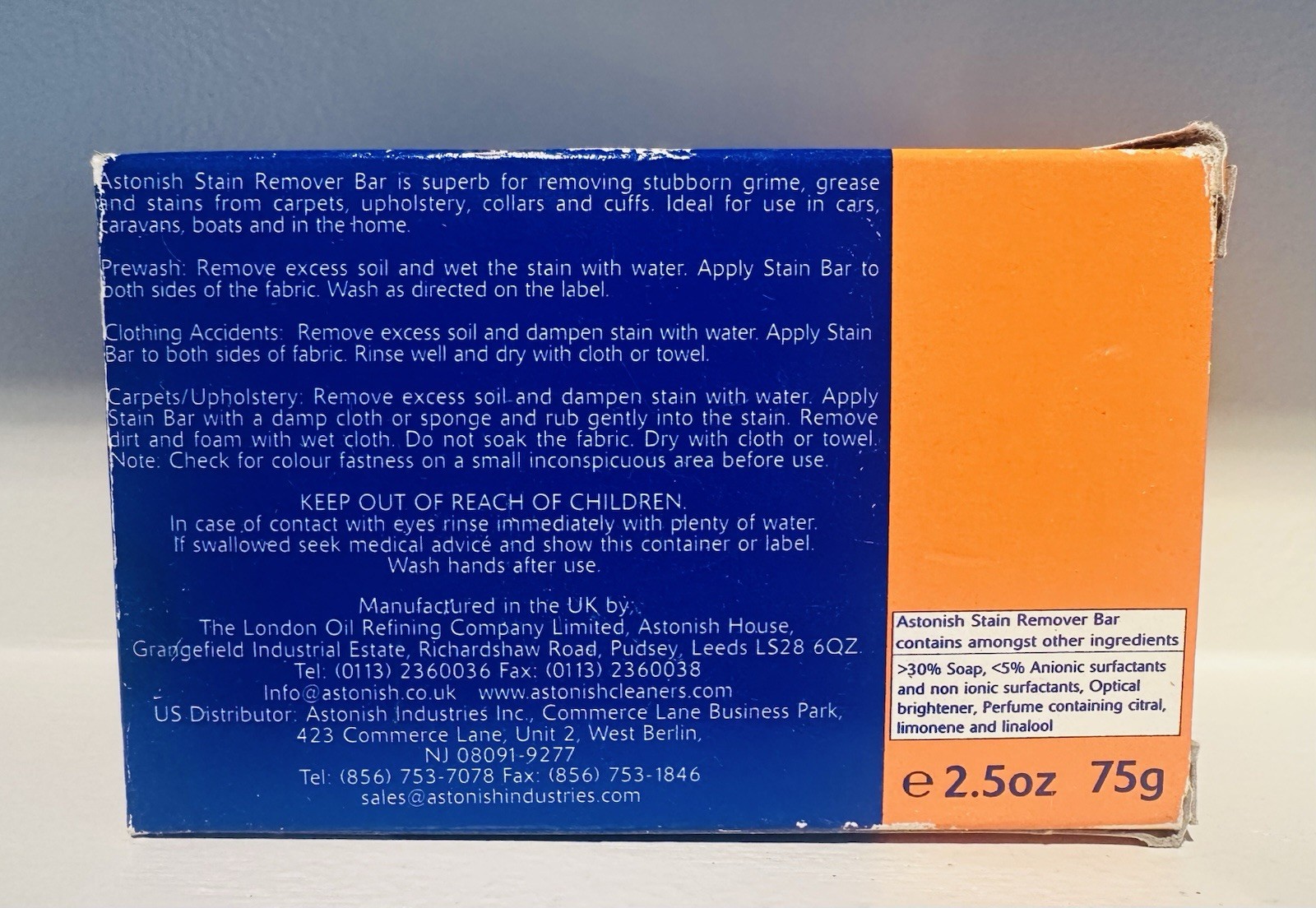 Astonish Stain Remover Bar Clothes Carpet Upholstery Pre Laundry Fabric 75g.