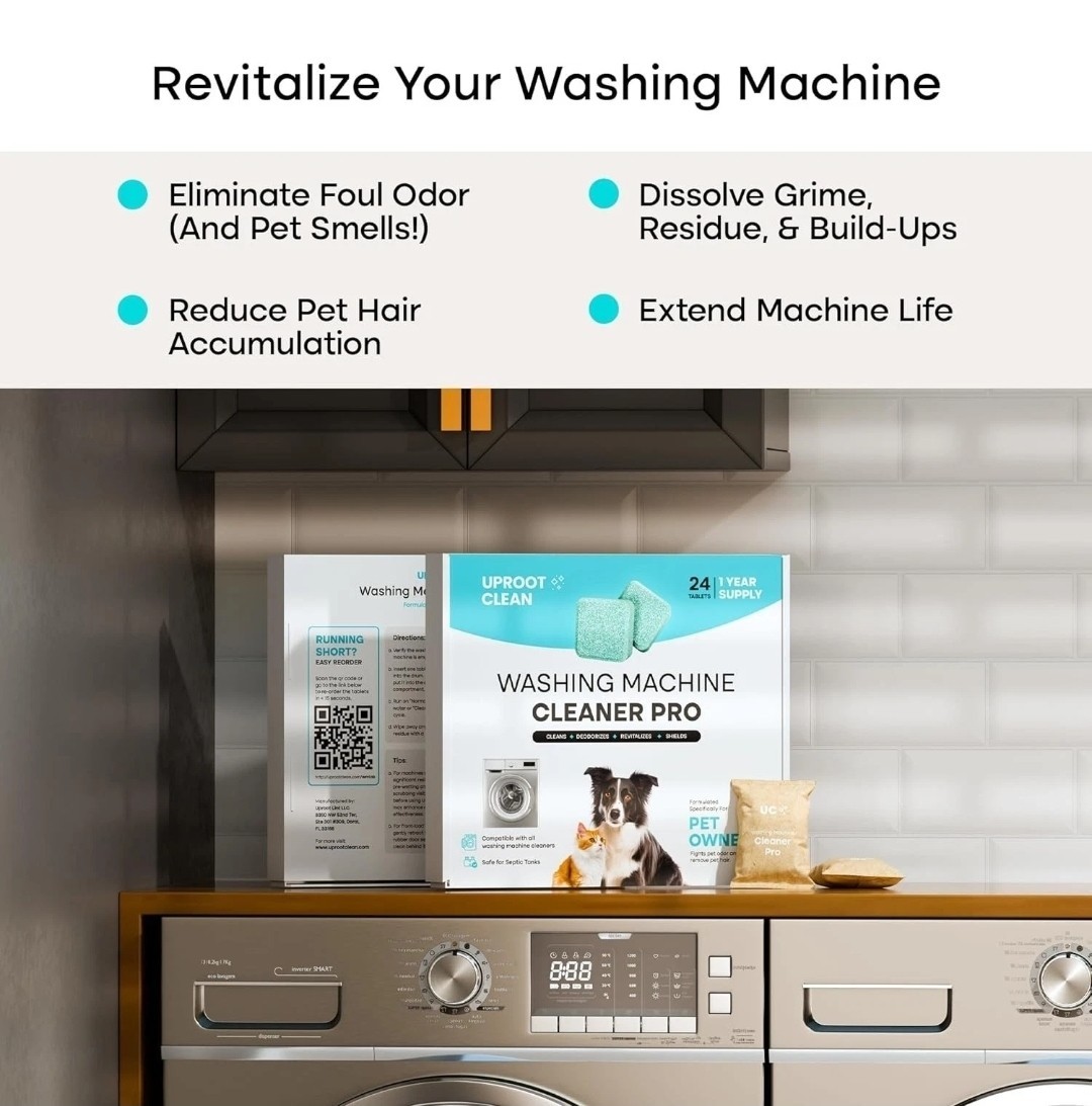 Uproot Clean Washing Machine Cleaner Tablets – 24 Pack for a 12 Month Supply.