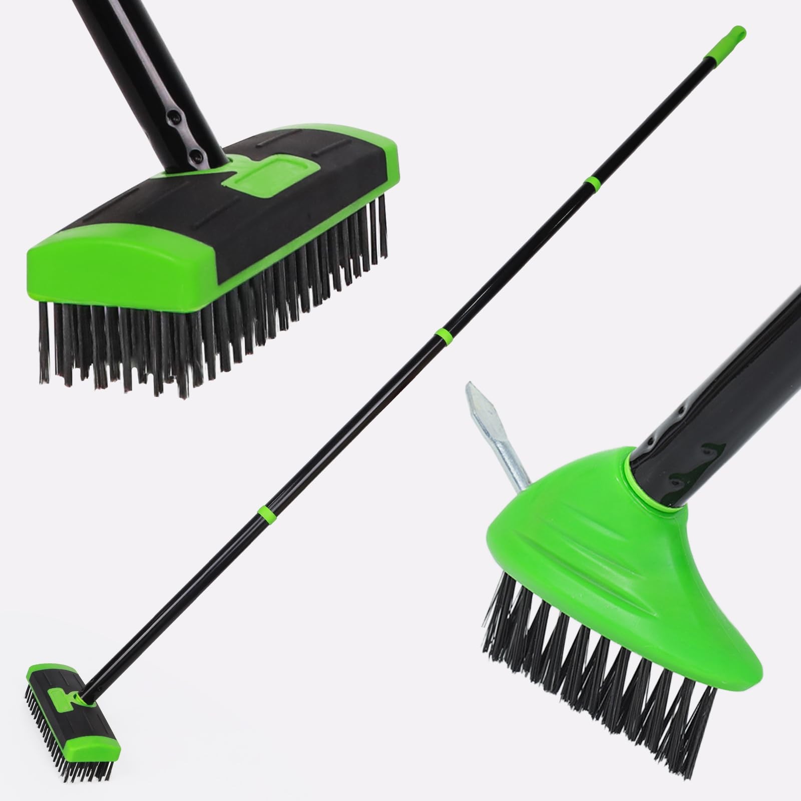 3in1 Crack Weeder Tool & Floor Scrubber Brush for Driveway, Patio, and Deck