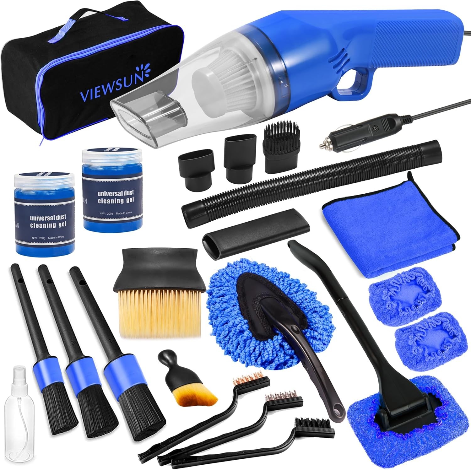 Viewsun 18PCS Car Cleaning Kit, Car Interior Detailing Kit with Blue High Power
