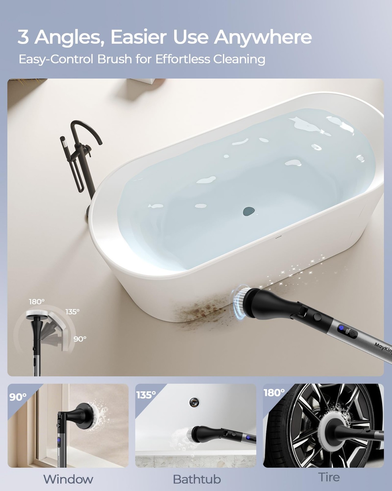 MayKing Electric Spin Scrubber with 9 Brush Heads, 3-Angle & 4-Length Adjusta…
