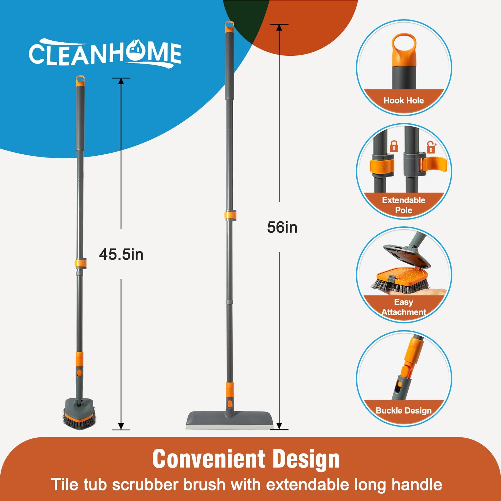 Floor Scrub Brush Tile Tub Scrubber Brush With 4 Different Cleaning Heads Shower