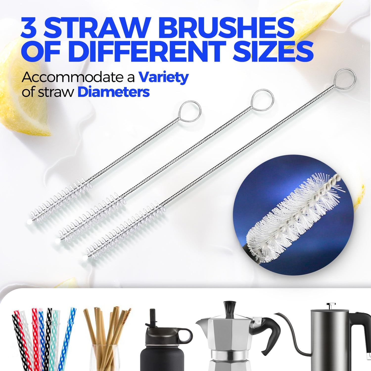 4 Pack Bottle Brush 14″ Stainless Steel Straw Cleaner Brush,Black