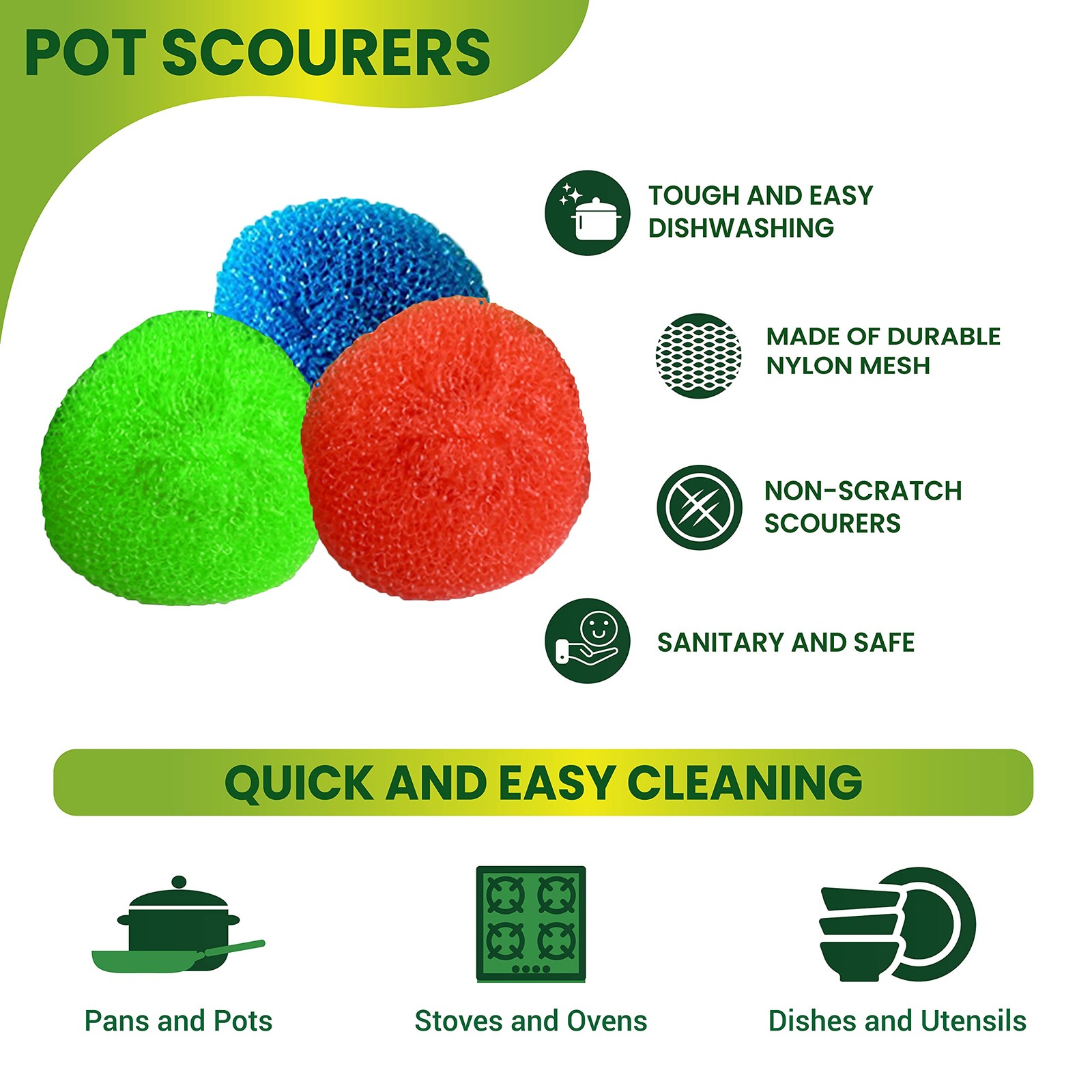 36 Round Nylon Dish Scrubber Scouring Pads by Scrub-It -3 Packs of 6 Scour Pa…