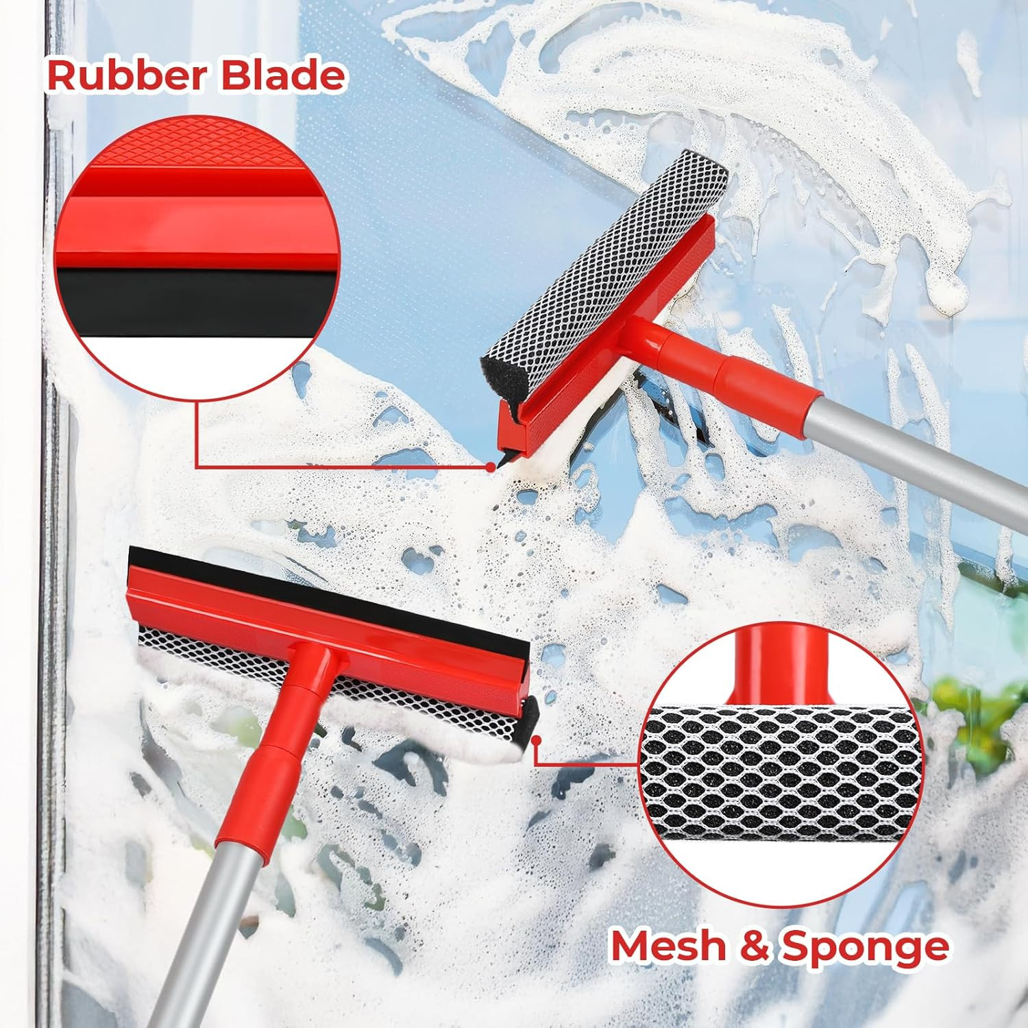 Windshield Cleaner Tool 2 in 1 Car Window Squeegee with Extendable Handle (18″-2