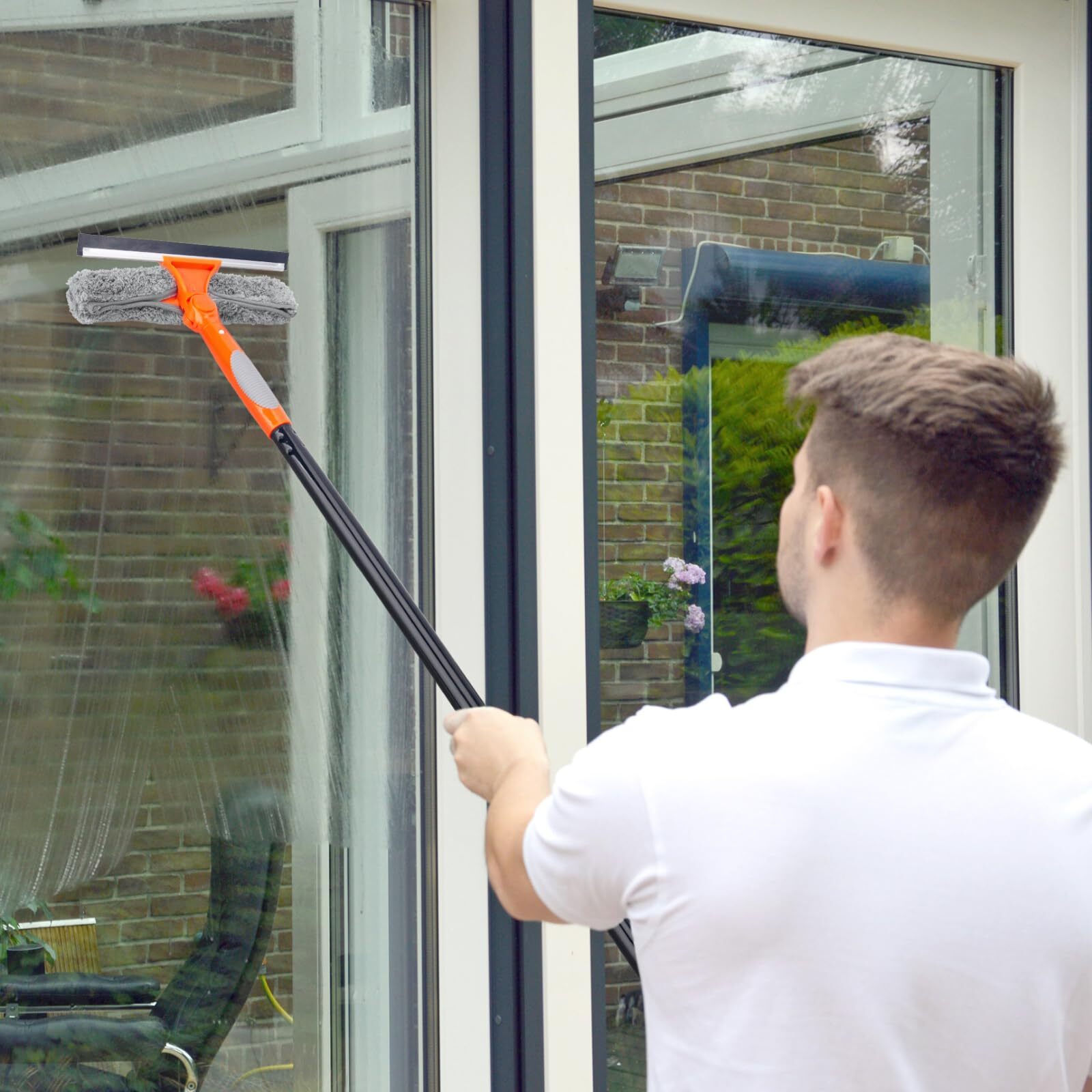 2-In-1 Professional Window Squeegee Cleaner w/ Extension Pole for Indoor Outdoor