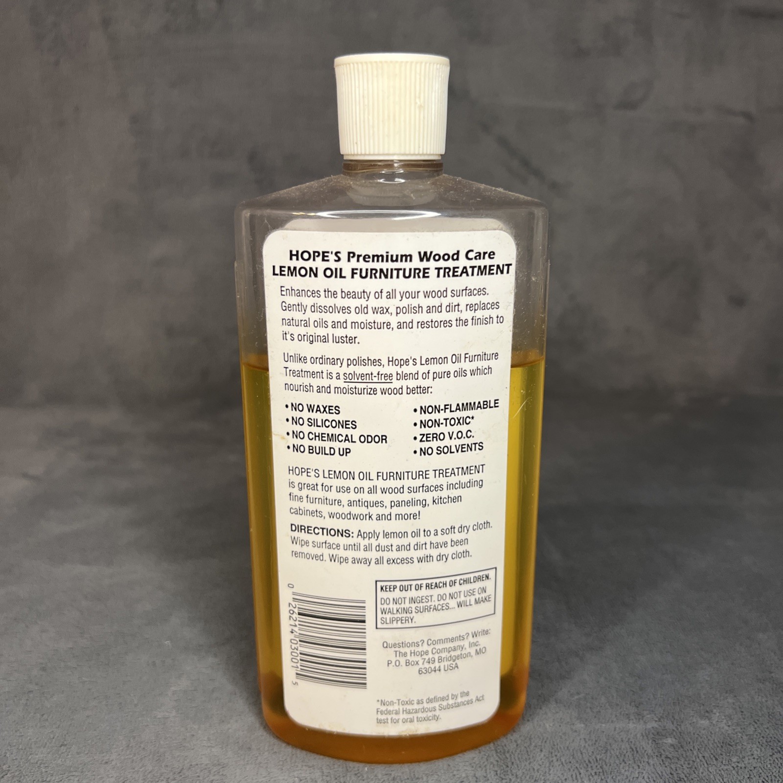 Vtg Hopes Lemon Oil Furniture Treatment Wood 16oz (12oz) Nontoxic Solvent Free
