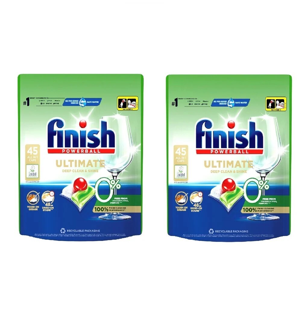 2х Finish Powerball Ultimate 0% Phosphate Free 45 Dishwasher Eco Capsules