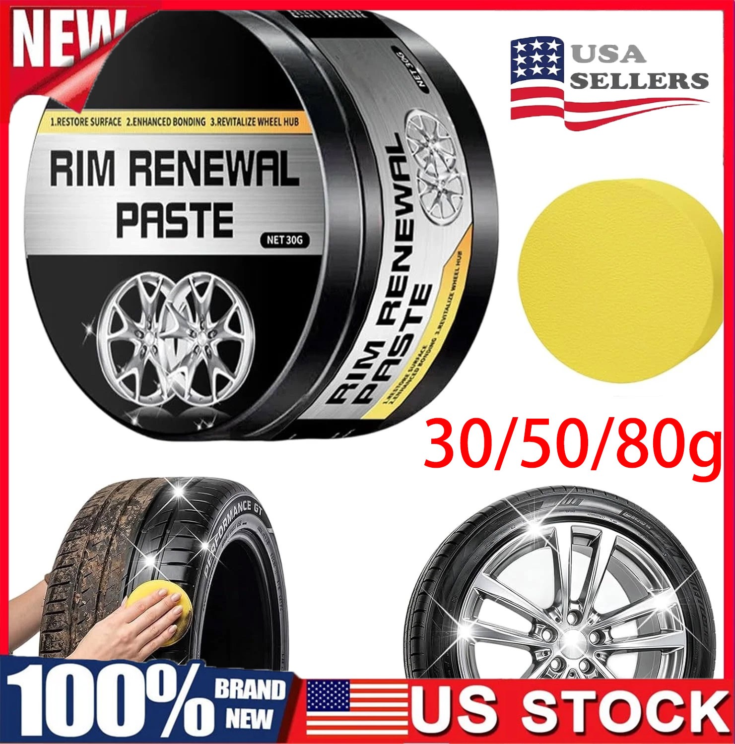 All-in-One Wheel Care&Restoration Paste,Rim Renewal Paste,Curb Rash Repair Kit.