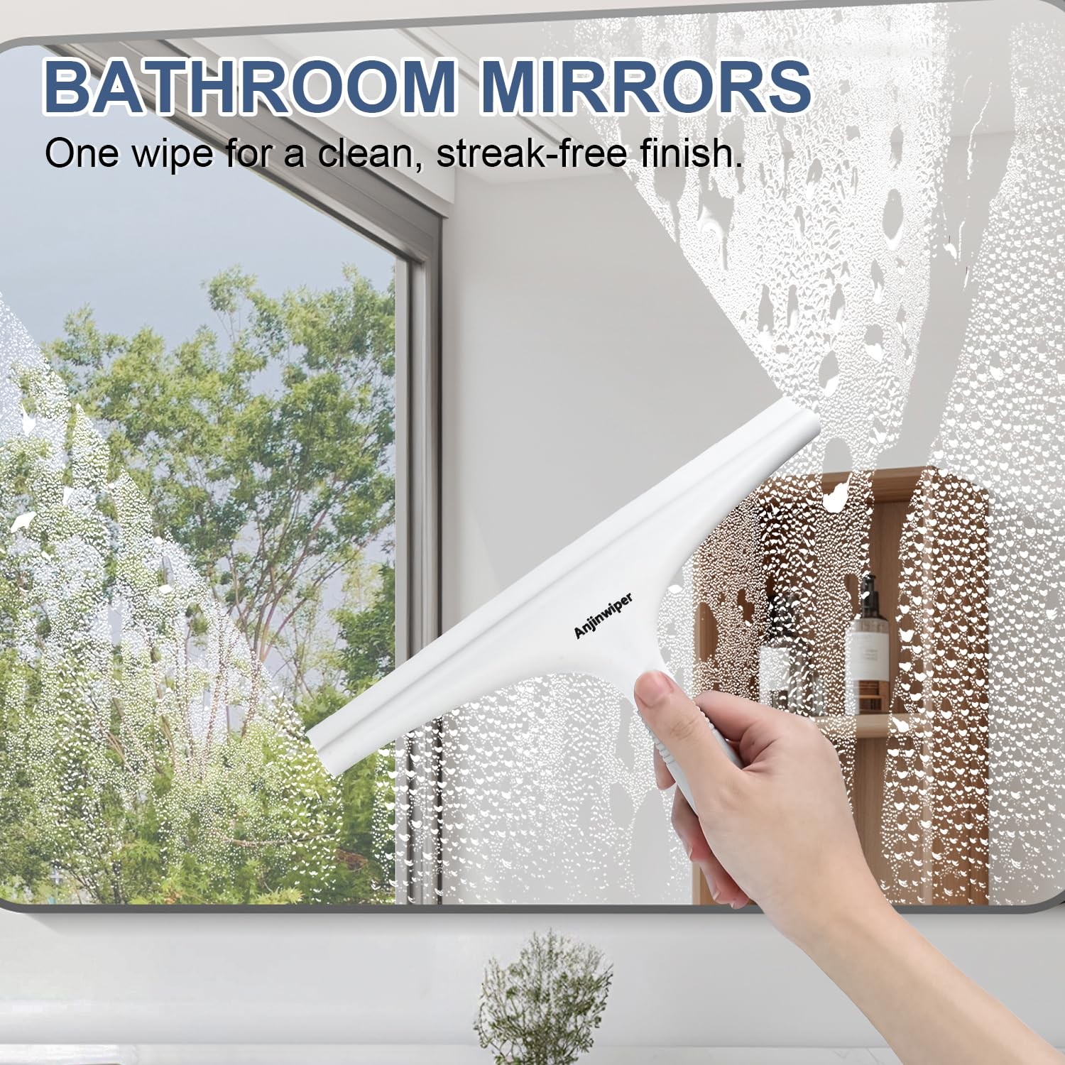 Shower Squeegee for Glass Tiles, 10 Silicone with Hook, White/Gray