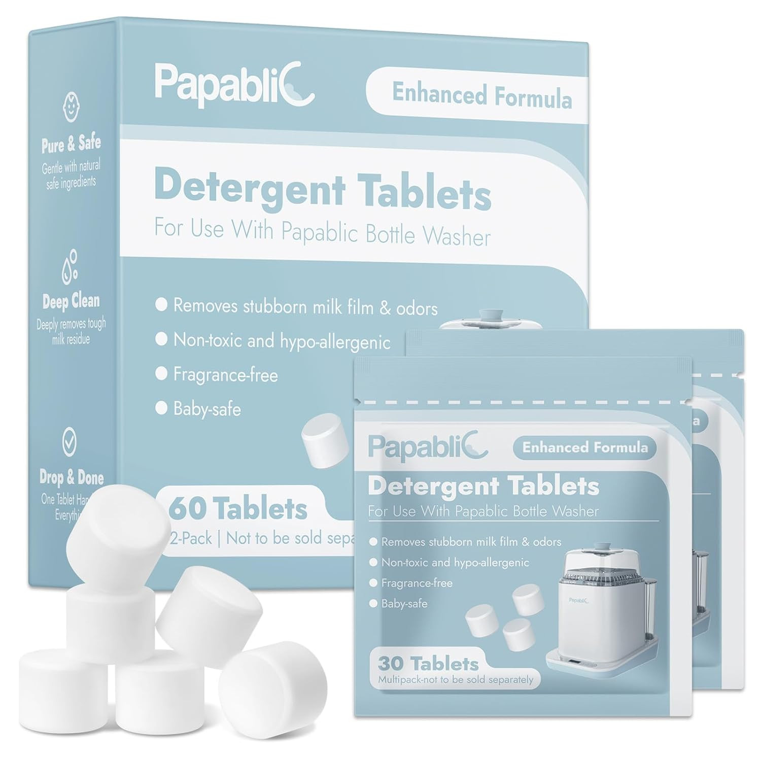 120Pcs Official Detergent Soap Tablets for Baby Brezza,Grownsy,Momcozy Bottle Wa
