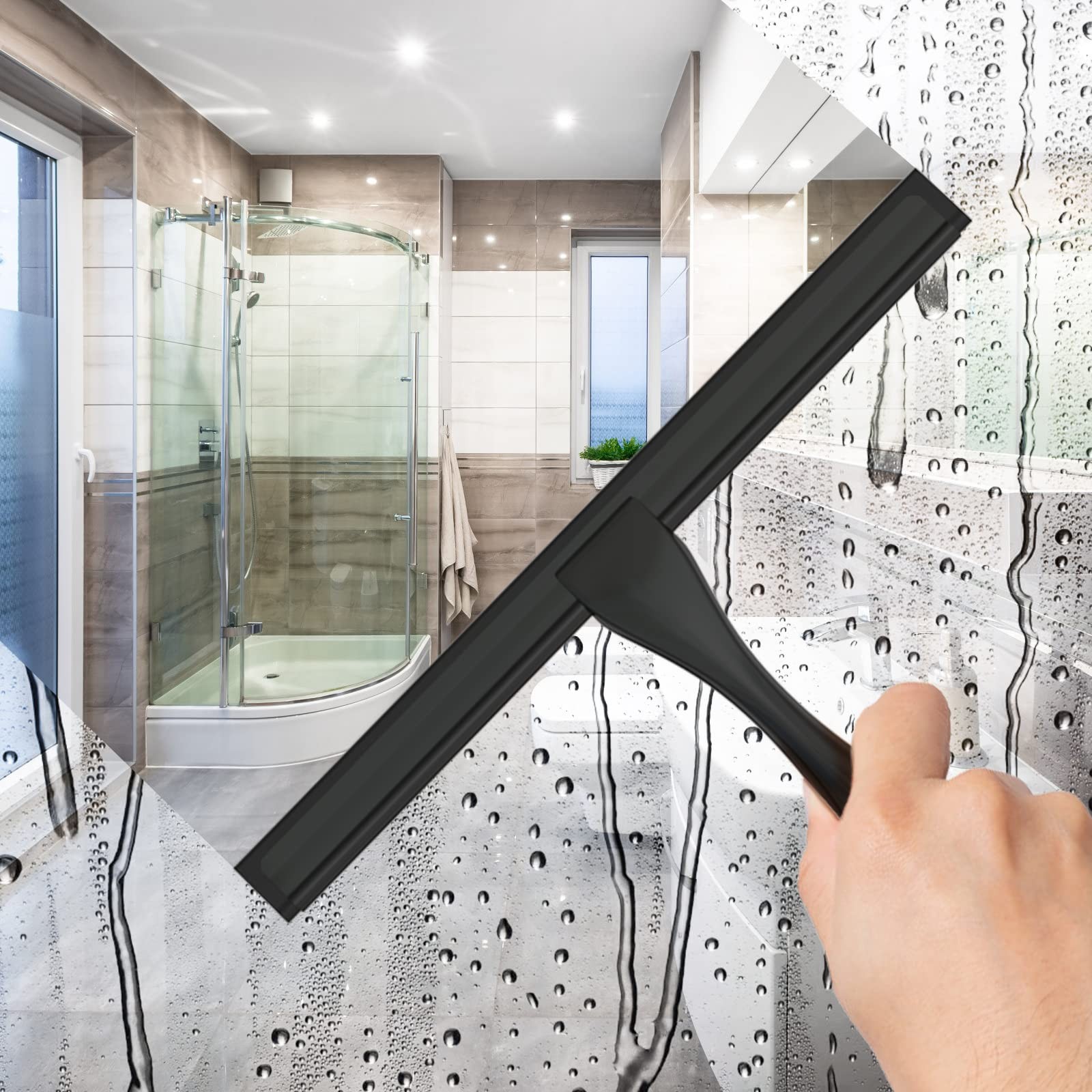10″ Black Stainless Steel Shower Squeegee, AllPurpose Bathroom & Window Cleaner