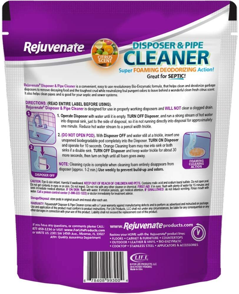 Rejuvenate Disposer & Pipe Cleaner with Foaming Deoderizing Action, Citrus Scent