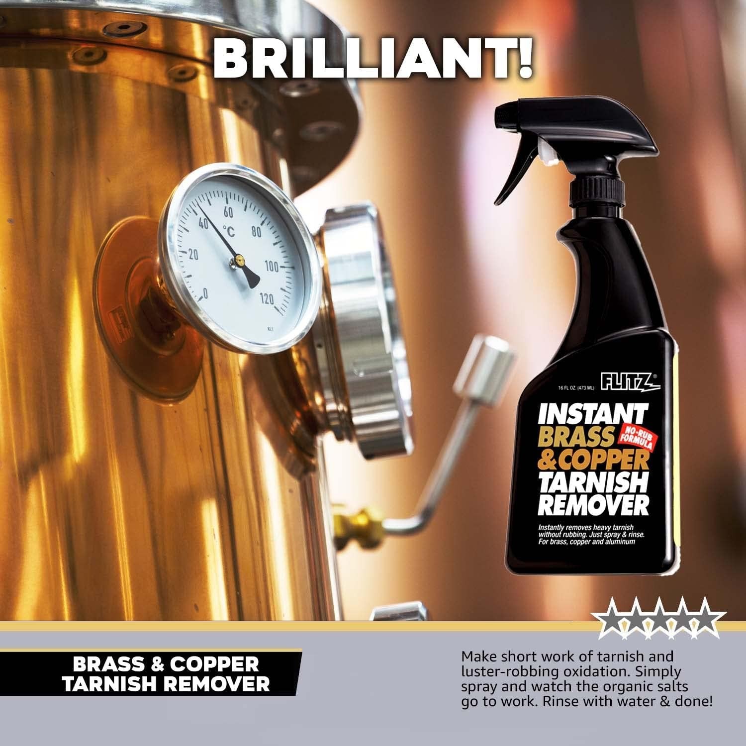 Flitz Instant Brass and Copper Tarnish Remover 16oz Bottle of USAMade Organi…