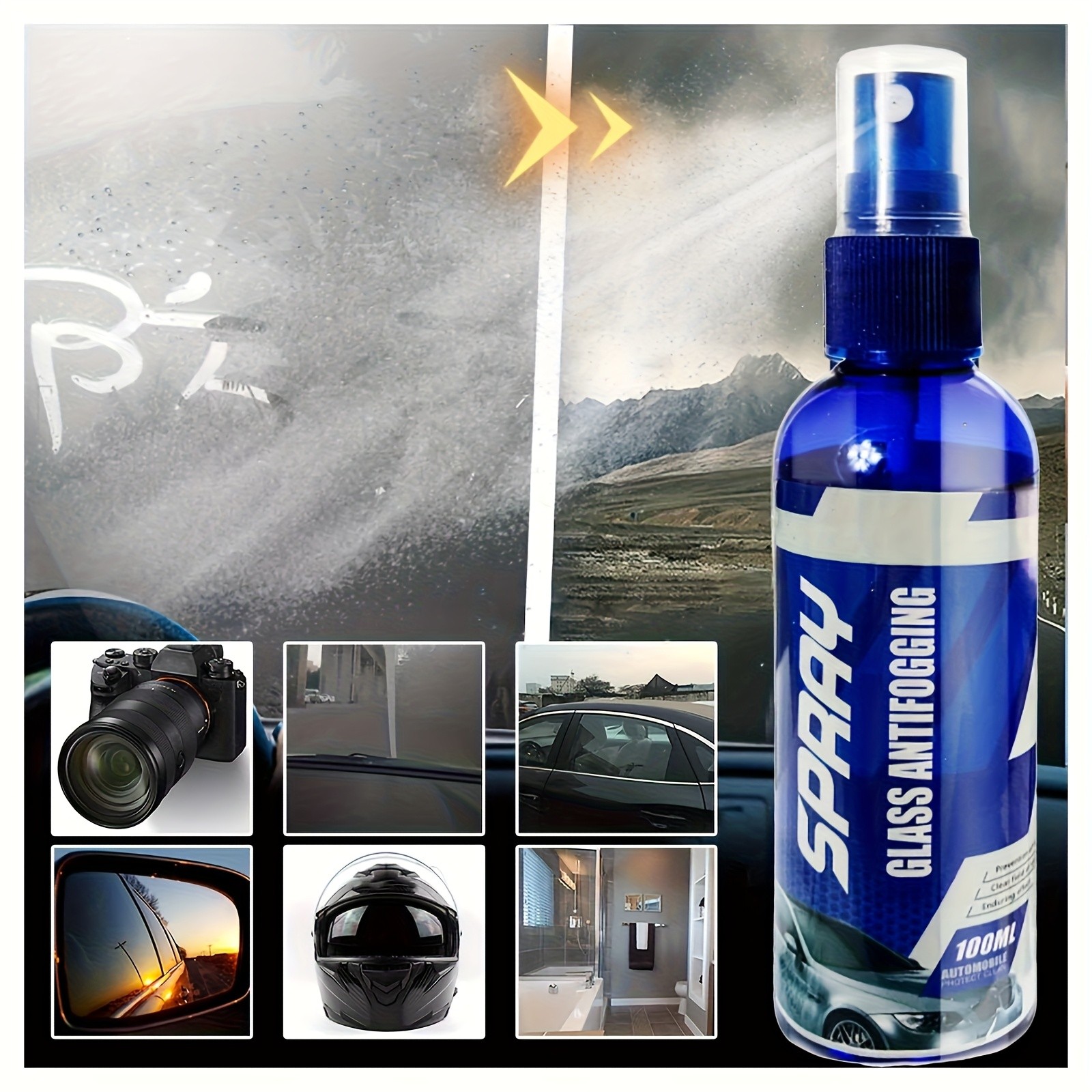 Anti-Fog Spray for Car Glass Helmets Mirrors Windshield Defogger Clear View