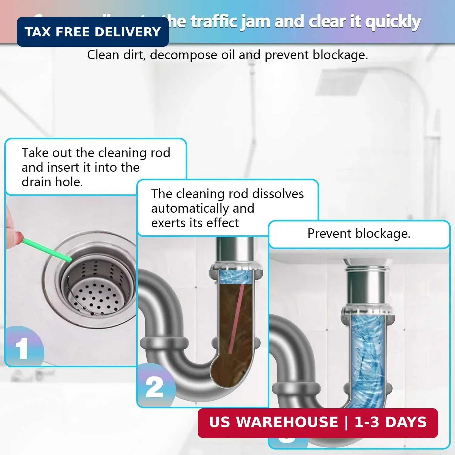 72pcs Drain Cleaner Deodorizer Sticks – Keep Drain Pipes Clear, Prevent Clogs fo