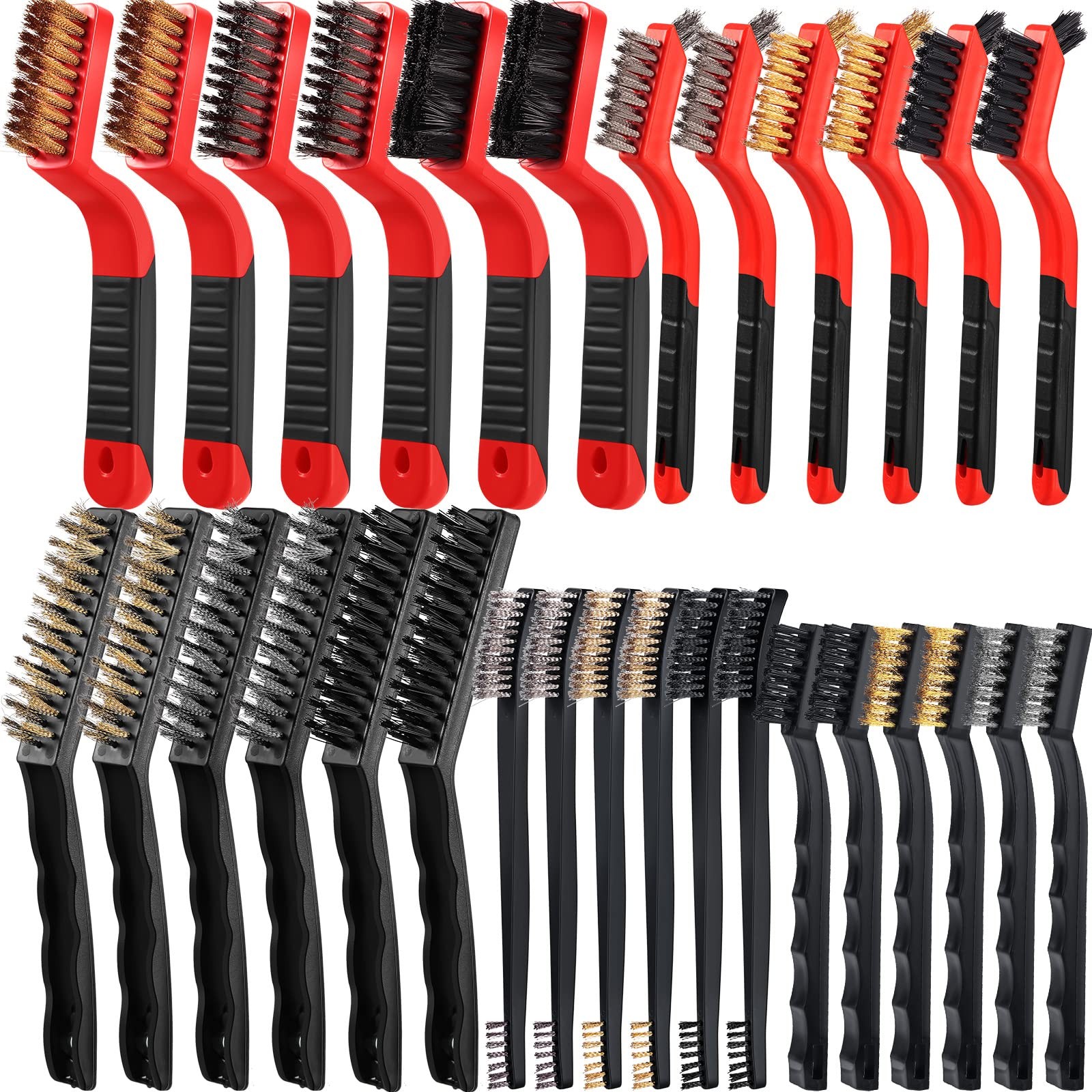 60 Pcs Wire Brush Set Nylon Brass Stainless Steel Paint Remover Rust Grout Clean