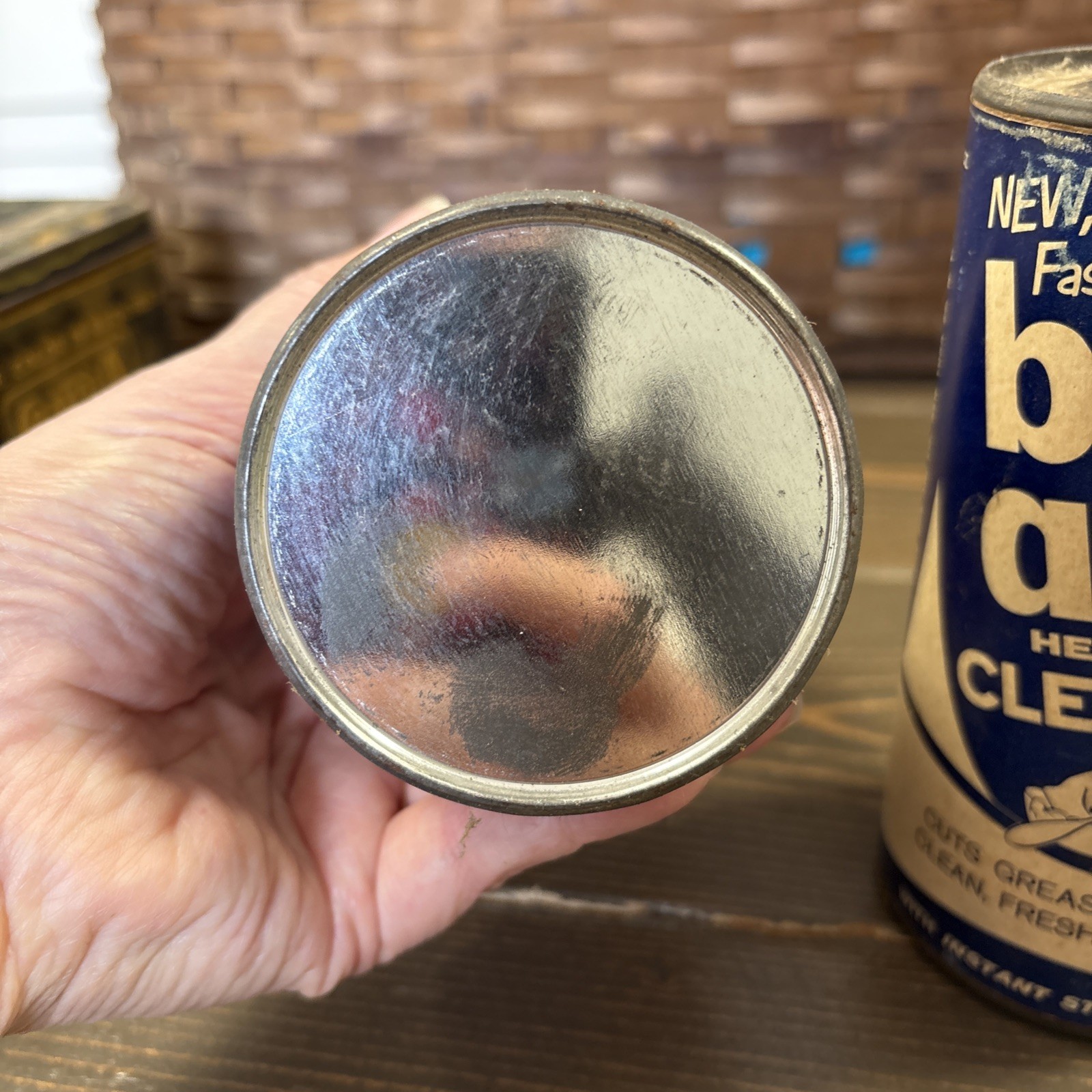 2- 1950s Bon Ami Cleanser Cans Institutional Cleanser Blue Advert Vintage FULL