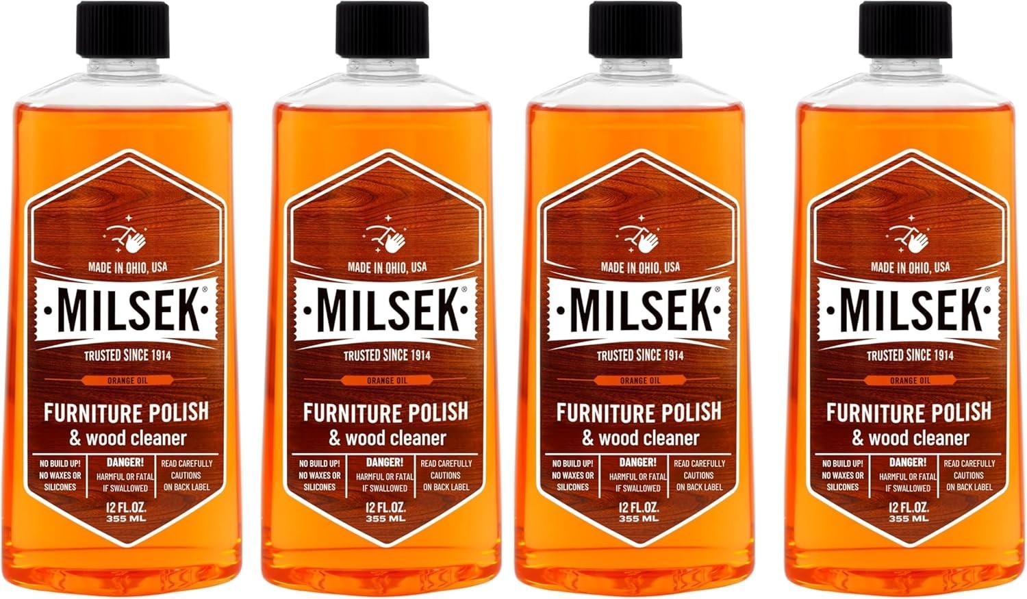 4 Pack Orange Oil Furniture Polish & Cleaner, 12 oz – Multi-Surface Use