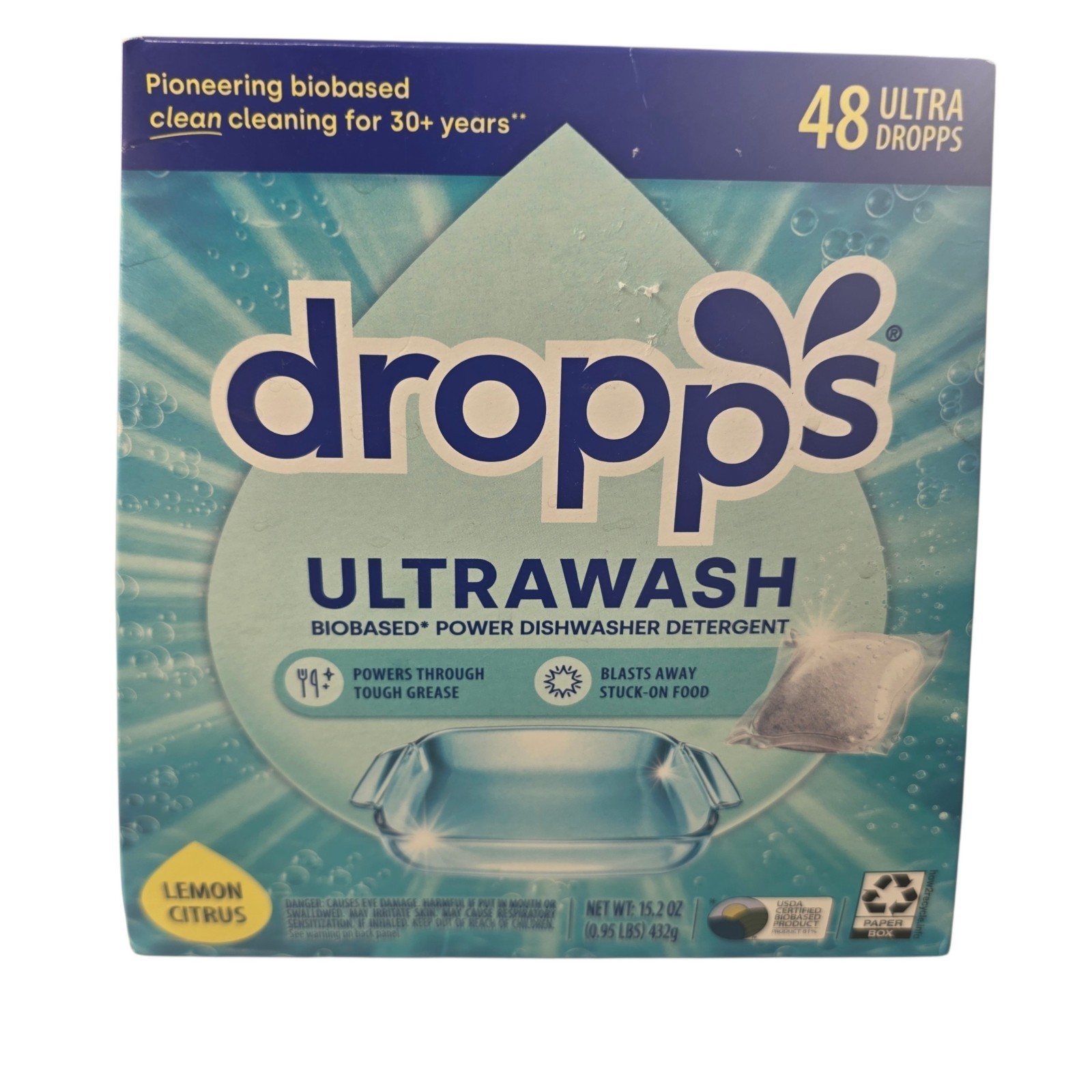 Dropps Dish UltraWash Biobased Detergent Pods – Lemon Citrus – 15.2oz/48ct