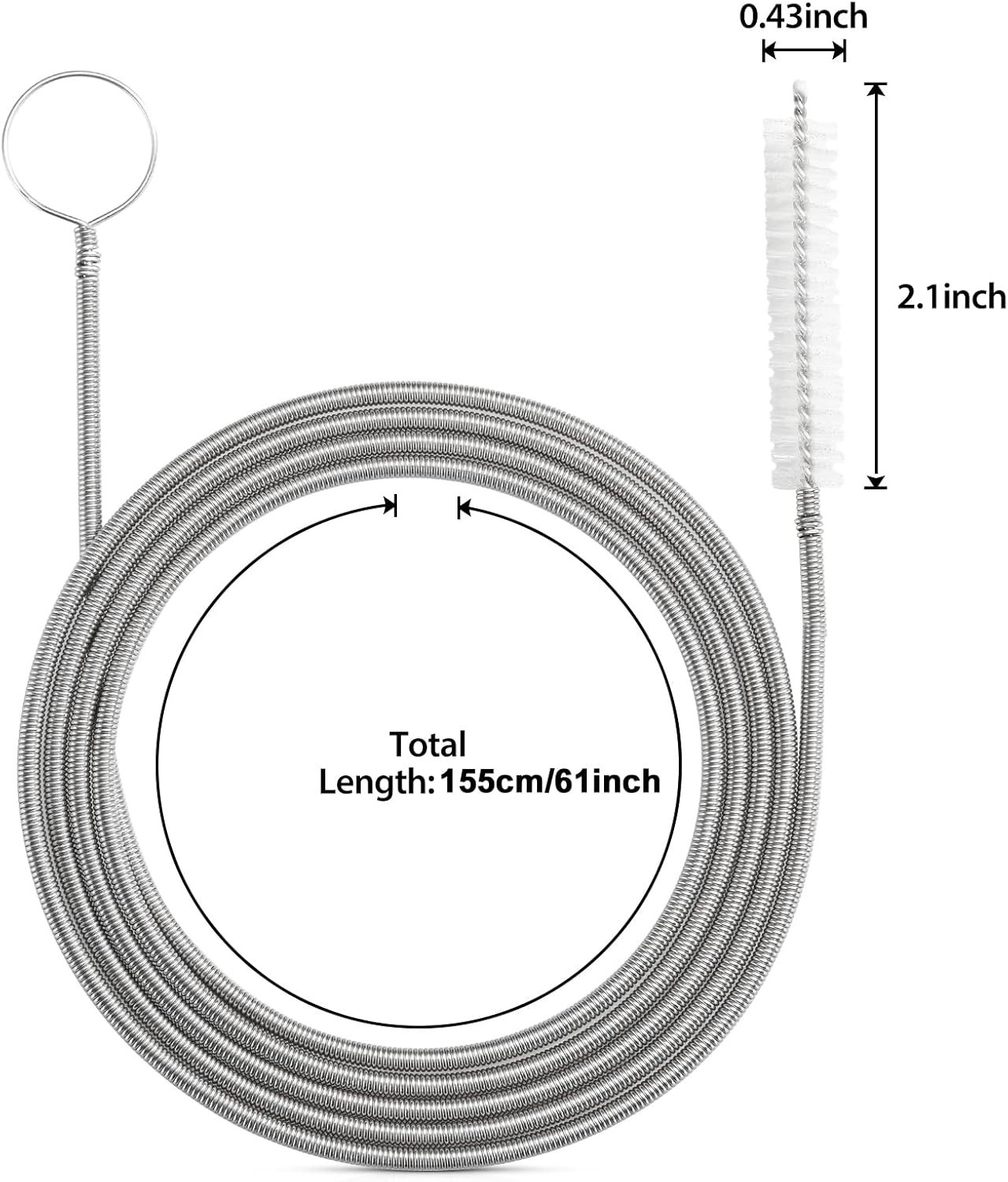 61 Inch Flexible Drain Brush with Scratch-Free Bristles for Safe Pipe Cleaning
