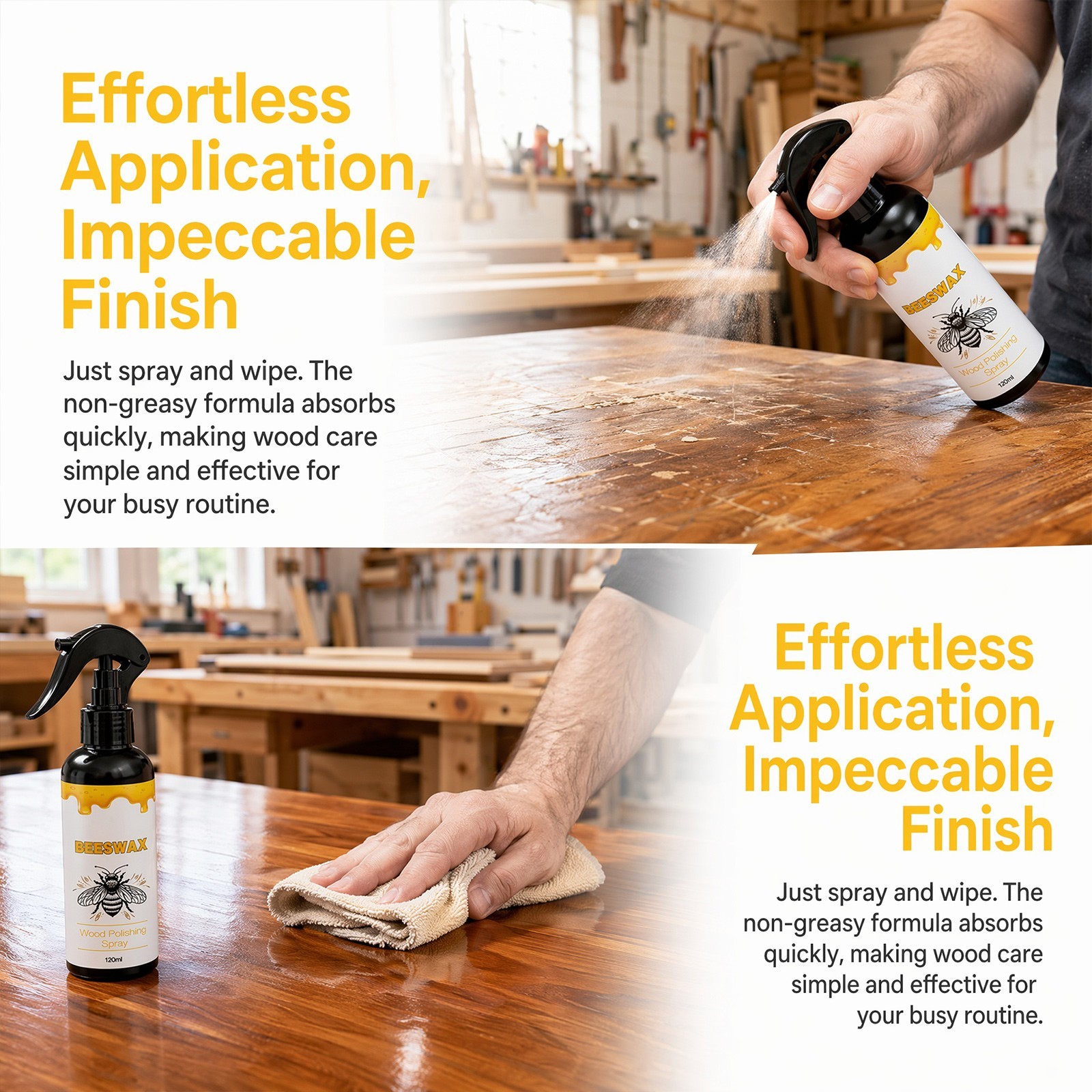Natural Beeswax Wood Polish Spray – Furniture Floor Restorer & Cleaner