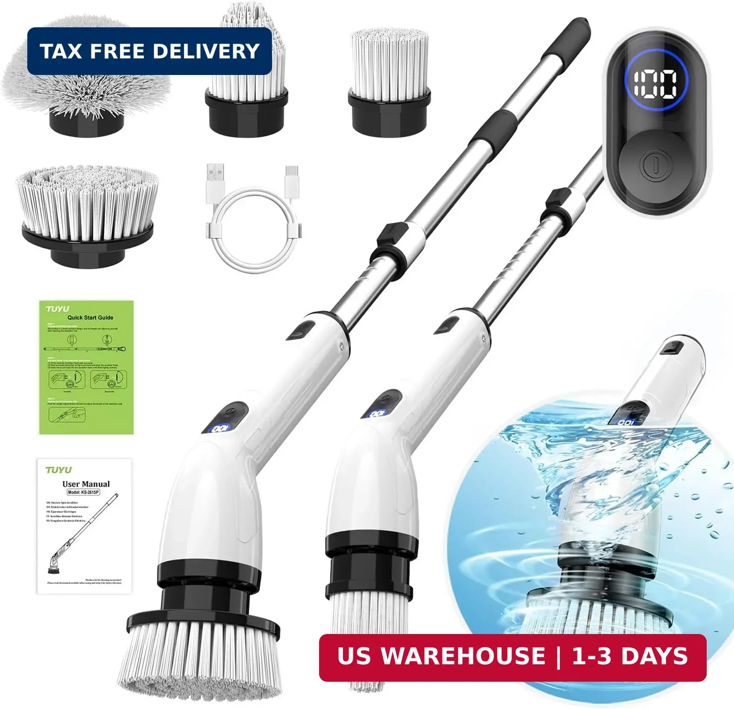 TUYU Electric Spin Scrubber,IPX7 Full-Body Waterproof Cordless Cleaning Tool, LC