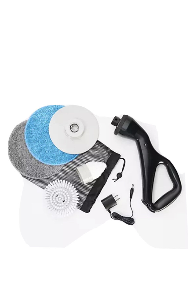 6-Piece Compact Cordless Power Scrubber with Cleaning Attachments – Black – New