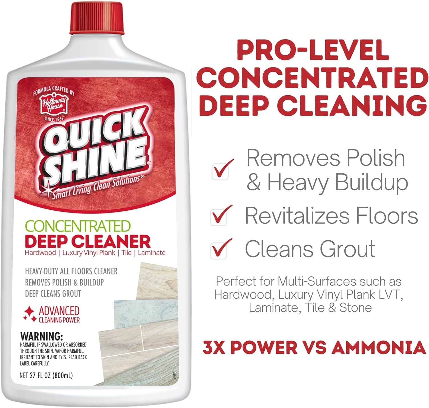 Quick Shine Multi Surface Deep Floor Cleaner and Remover 27Oz | Removes Wax Buil