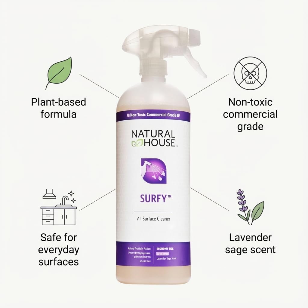 Natural House Surfy – Plant-Based Enzyme All-Purpose Cleaner Spray – Multi-Su…