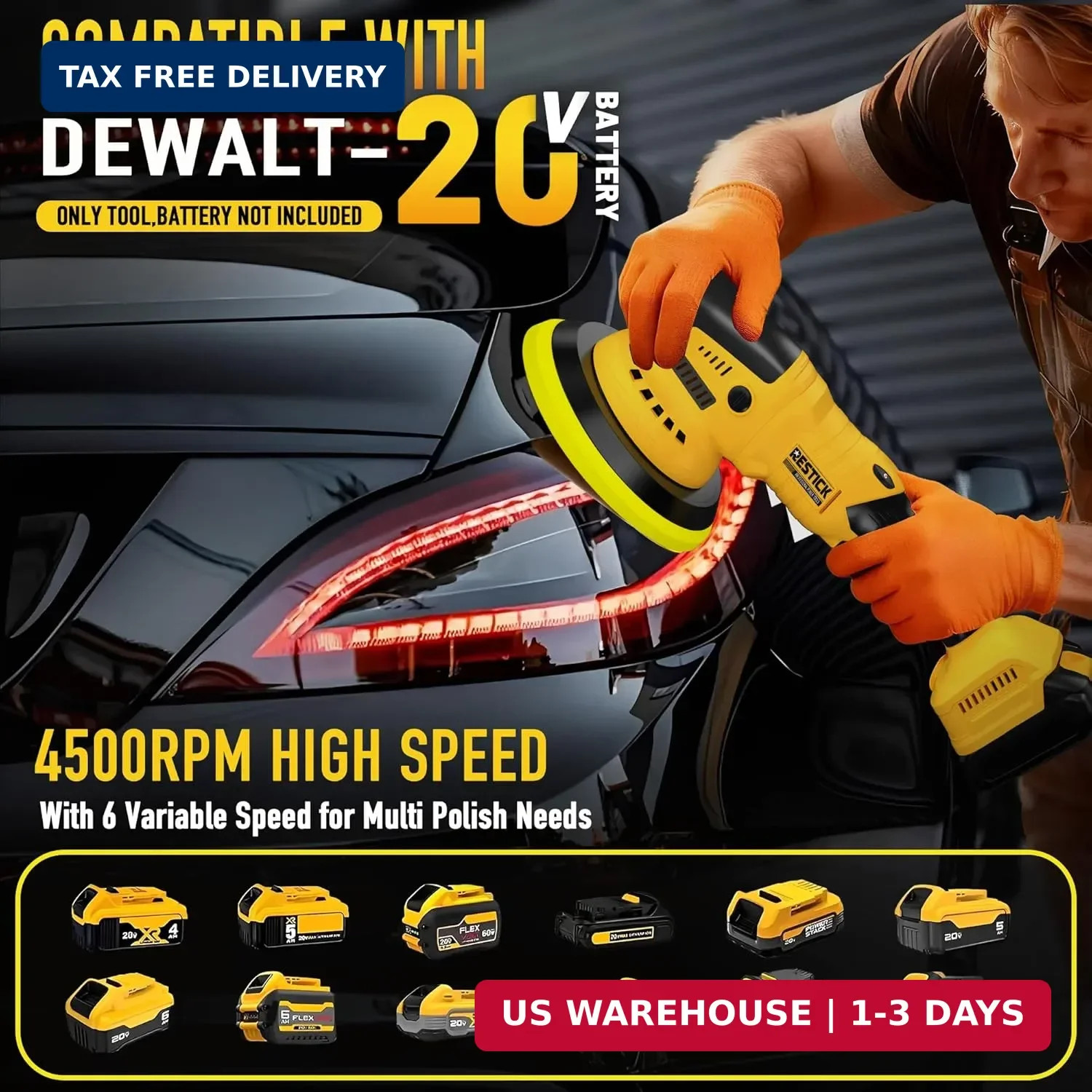 Cordless Buffer Polisher for Dewalt 20V Battery (No Battery), 7500RPM | 6-Speed