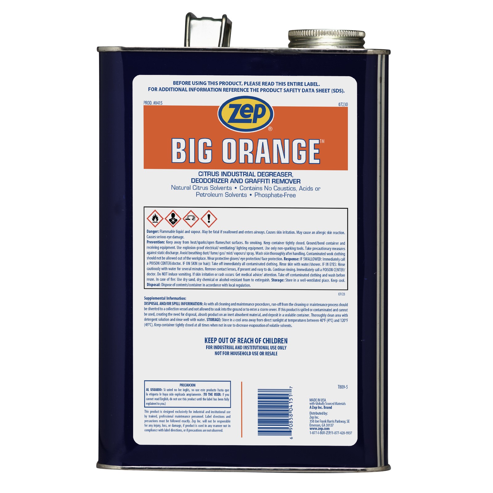 Zep Big Orange Heavy Duty Liquid Citrus Degreaser – 1 Gallon (Case of 4) 41524 –