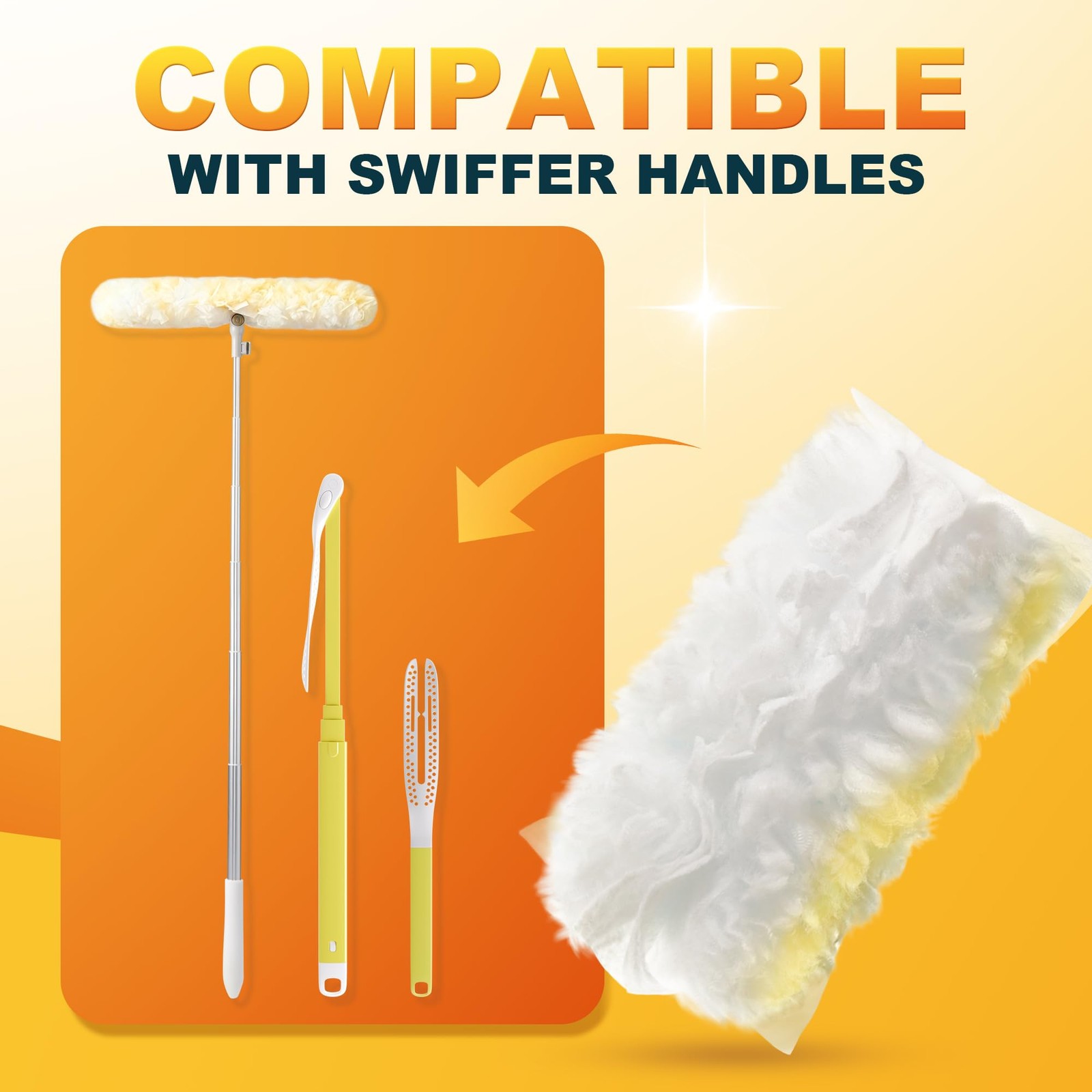 Disposable Electrostatic Duster for Cleaning with 2 Handles & 24 Yellow Heavy