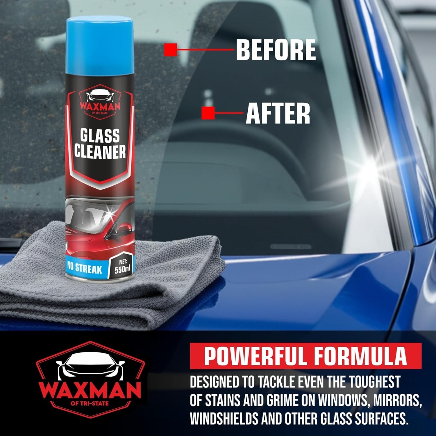 New Car Glass Cleaner Foam 18.6 Oz Streak Free Window Windshield Cleaning Spray