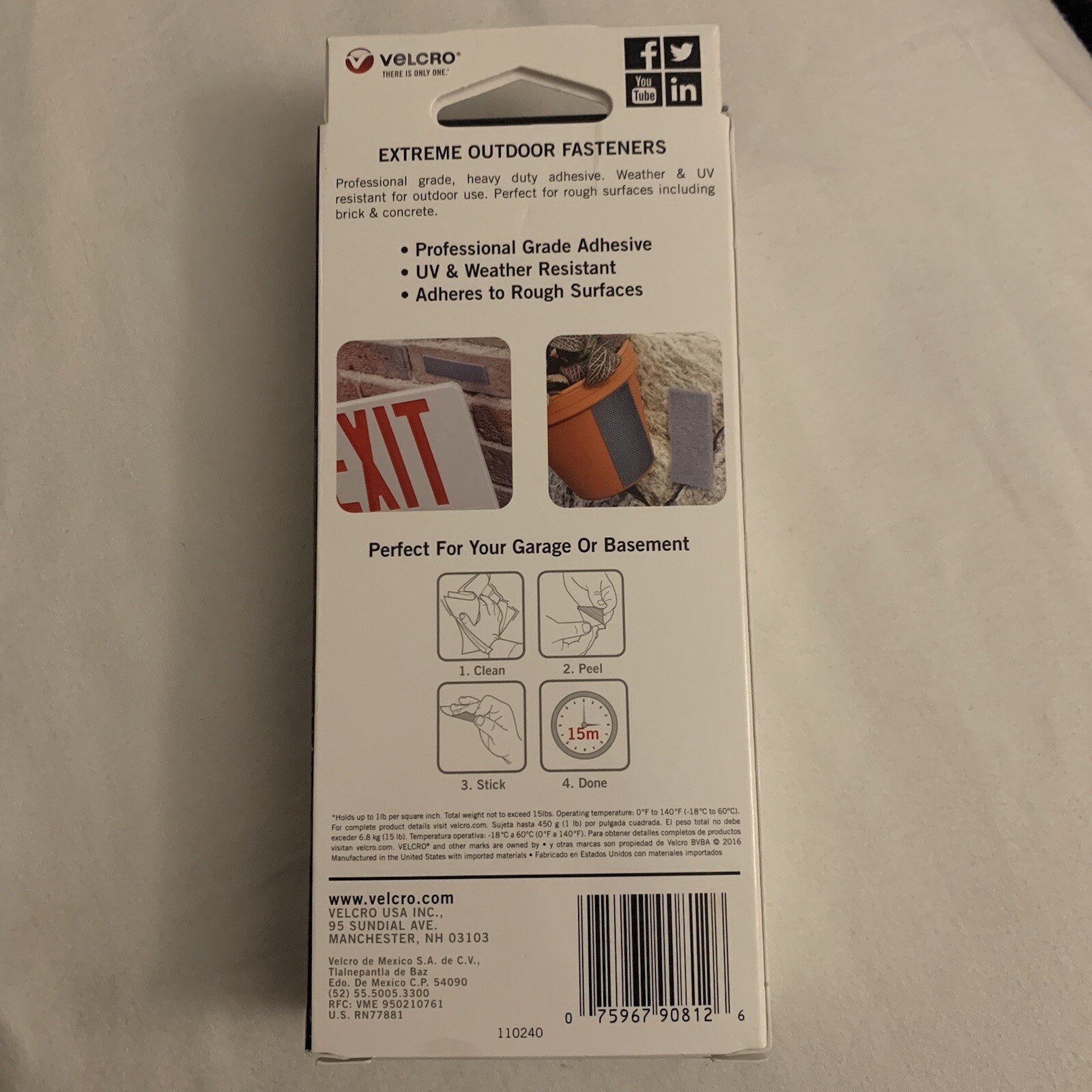 Velcro Indoor/Outdoor Hook and Loop Fasteners, 10 Fasteners (VEK90812)